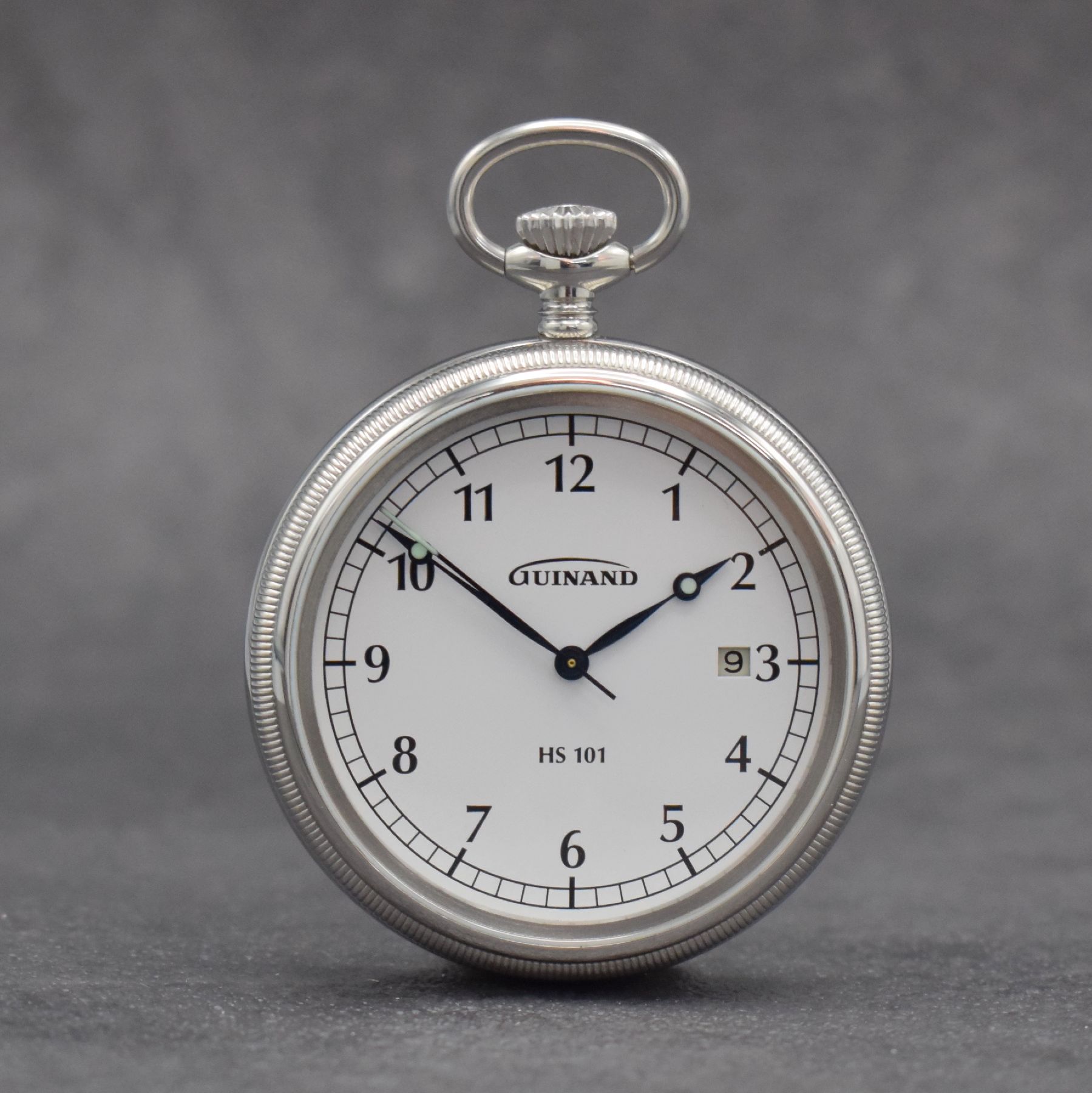 GUINAND seltene, auf 11 Stück limitierte, offene Taschenuhr HS 101, Schweiz um 2017, hergestellt zum 101 Geburtstag von Helmut Sinn, 3-teil. Geh., ...