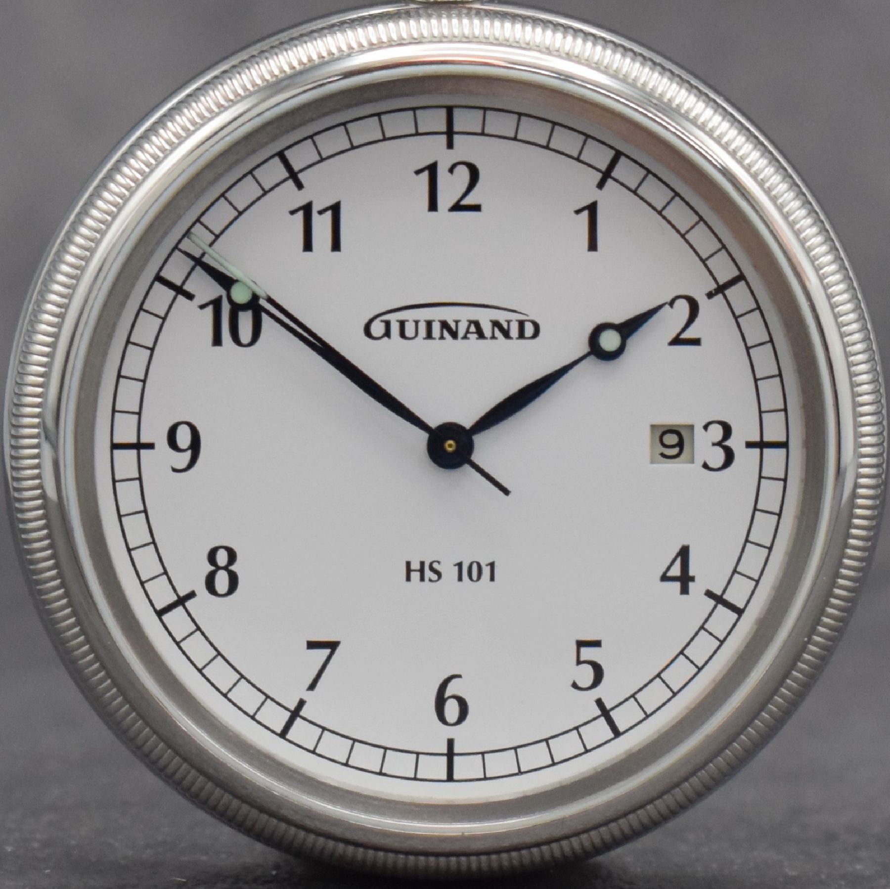 Detail a: GUINAND seltene, auf 11 Stück limitierte, offene Taschenuhr HS 101, Schweiz um 2017, hergestellt zum 101 Geburtstag von Helmut Sinn, 3-teil. Geh., ...