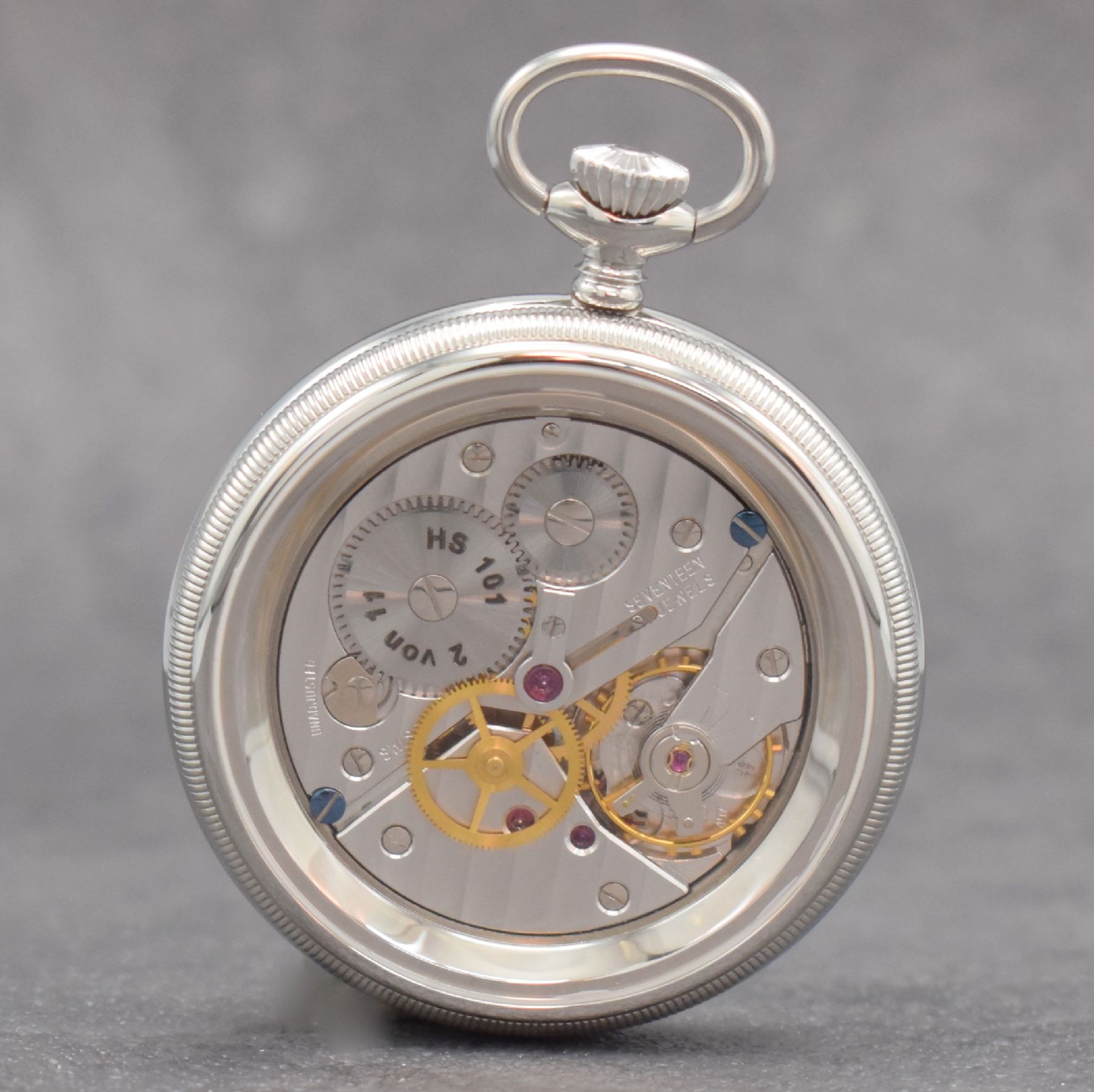 Detail b: GUINAND seltene, auf 11 Stück limitierte, offene Taschenuhr HS 101, Schweiz um 2017, hergestellt zum 101 Geburtstag von Helmut Sinn, 3-teil. Geh., ...