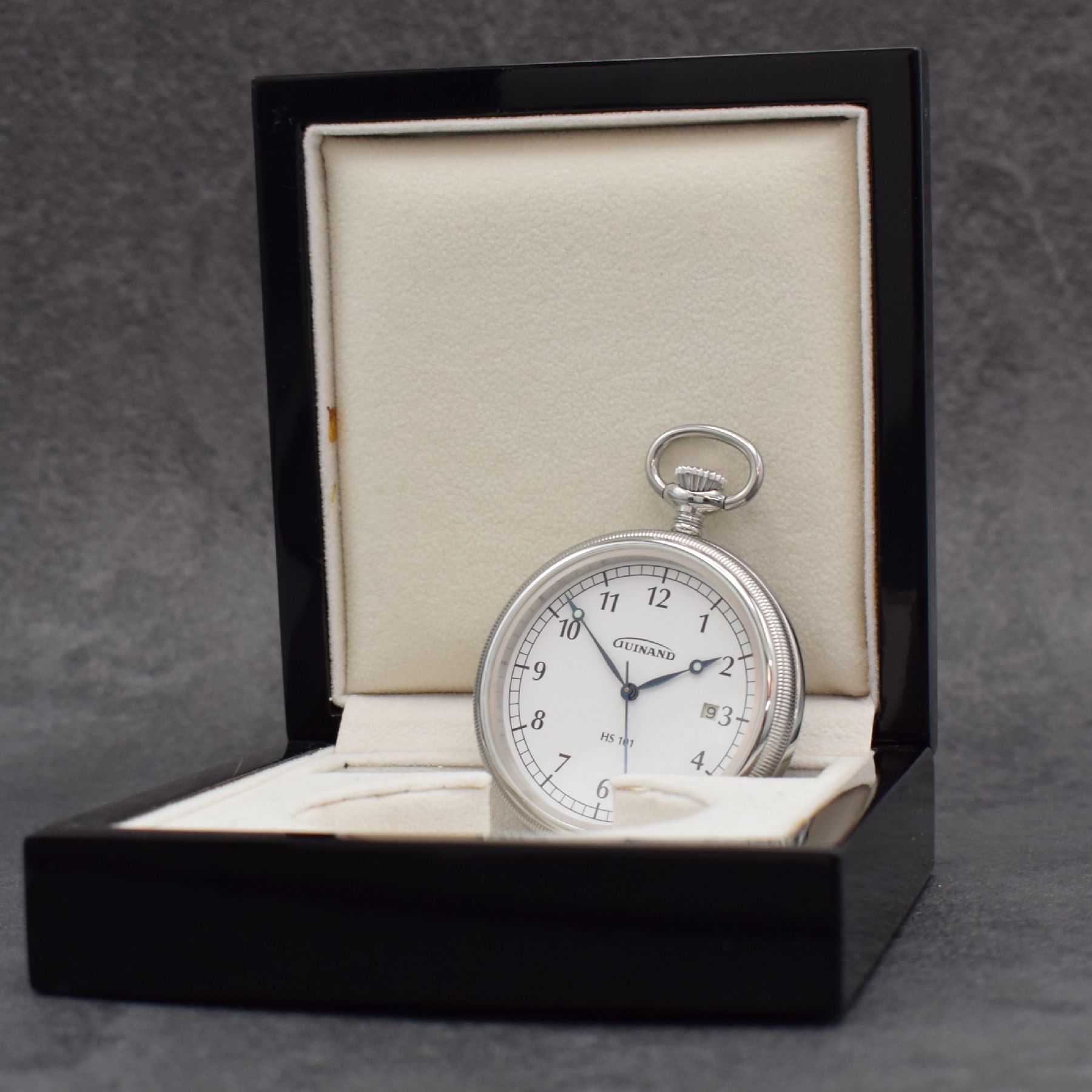 Detail f: GUINAND seltene, auf 11 Stück limitierte, offene Taschenuhr HS 101, Schweiz um 2017, hergestellt zum 101 Geburtstag von Helmut Sinn, 3-teil. Geh., ...