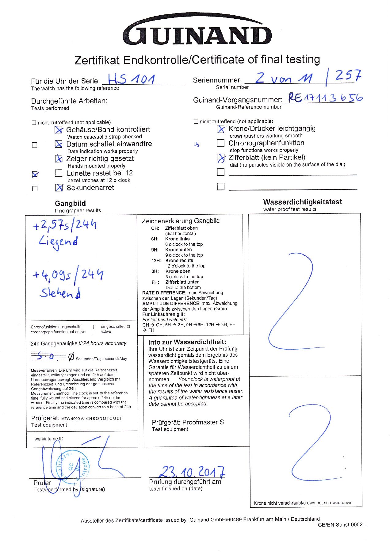Detail h: GUINAND seltene, auf 11 Stück limitierte, offene Taschenuhr HS 101, Schweiz um 2017, hergestellt zum 101 Geburtstag von Helmut Sinn, 3-teil. Geh., ...