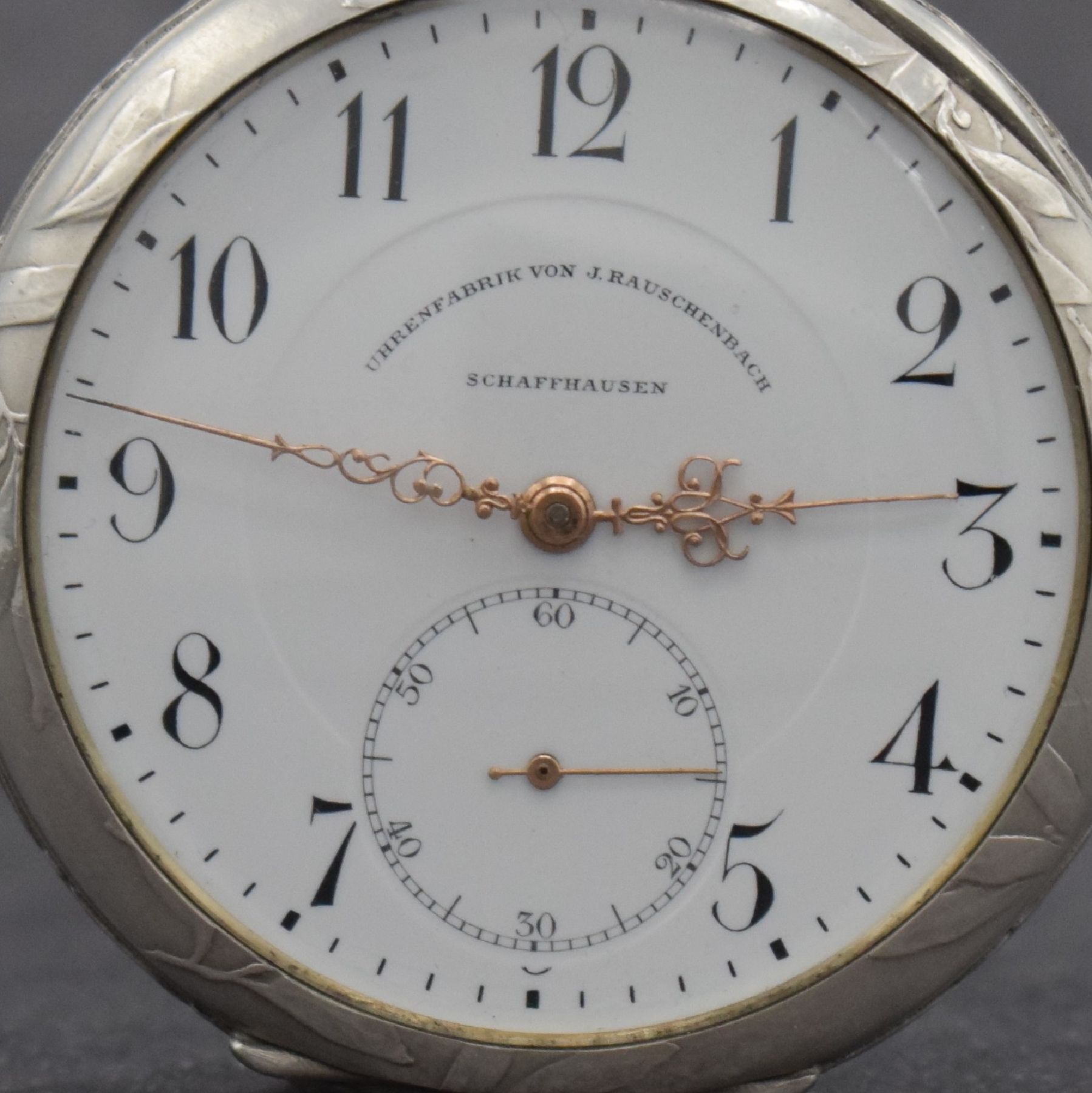 Detail b: IWC / Uhrenfabrik von J. Rauschenbach offene Schützenuhr in Silber mit original Etui & Garantieschein, Schweiz um 1912, beids. geprägtes Geh., auf ...