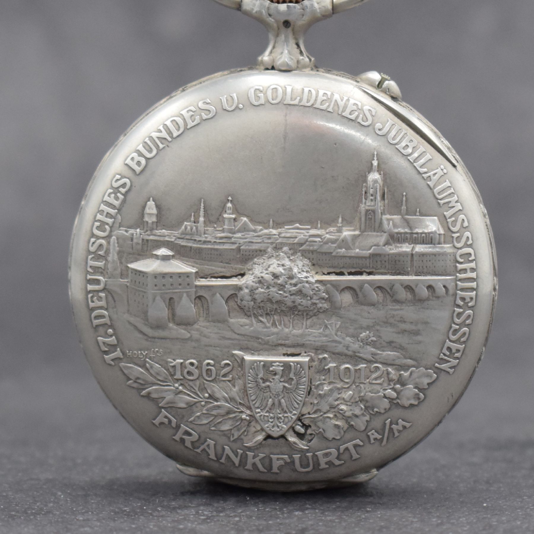 Detail c: IWC / Uhrenfabrik von J. Rauschenbach offene Schützenuhr in Silber mit original Etui & Garantieschein, Schweiz um 1912, beids. geprägtes Geh., auf ...