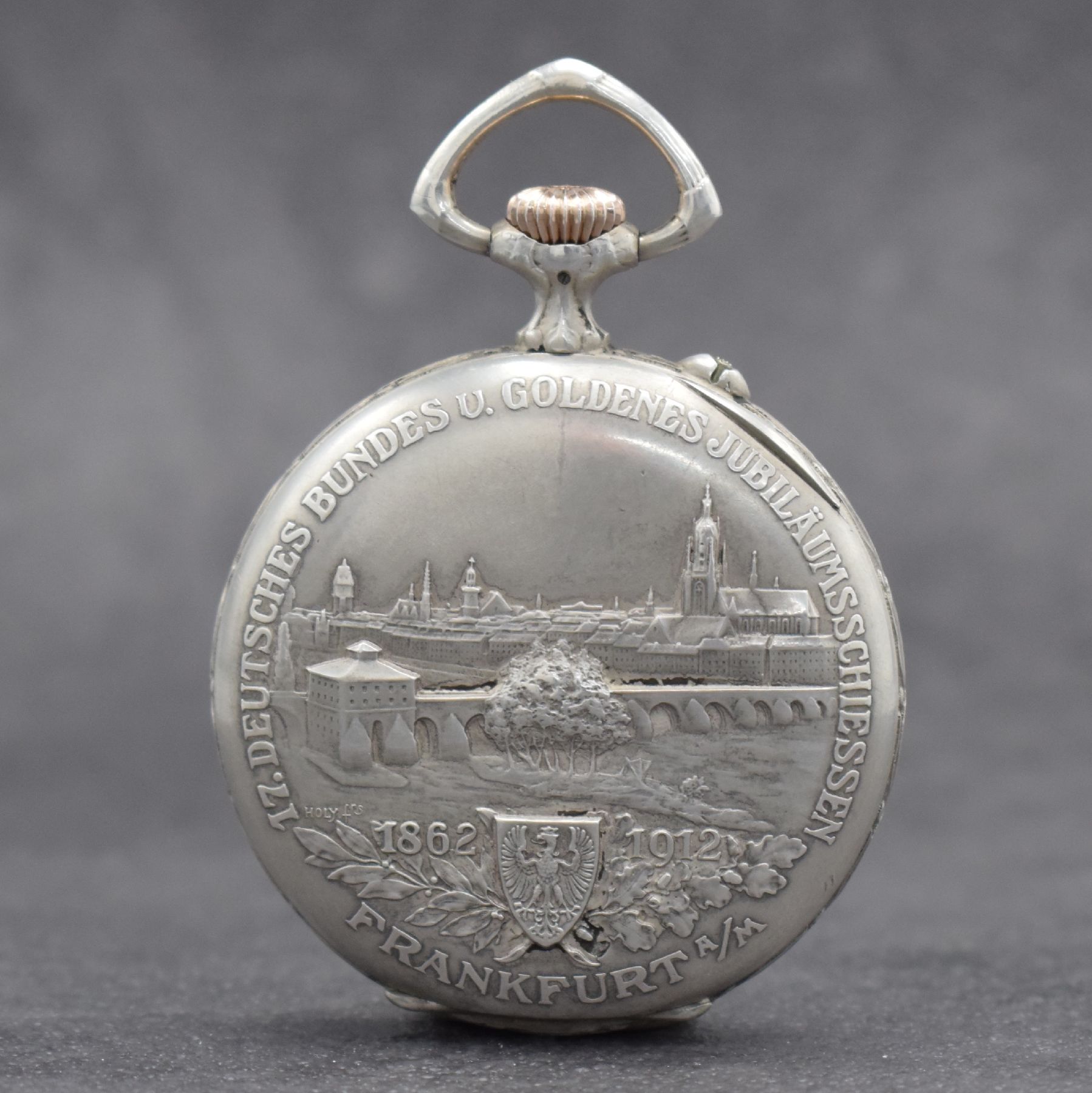 Detail d: IWC / Uhrenfabrik von J. Rauschenbach offene Schützenuhr in Silber mit original Etui & Garantieschein, Schweiz um 1912, beids. geprägtes Geh., auf ...