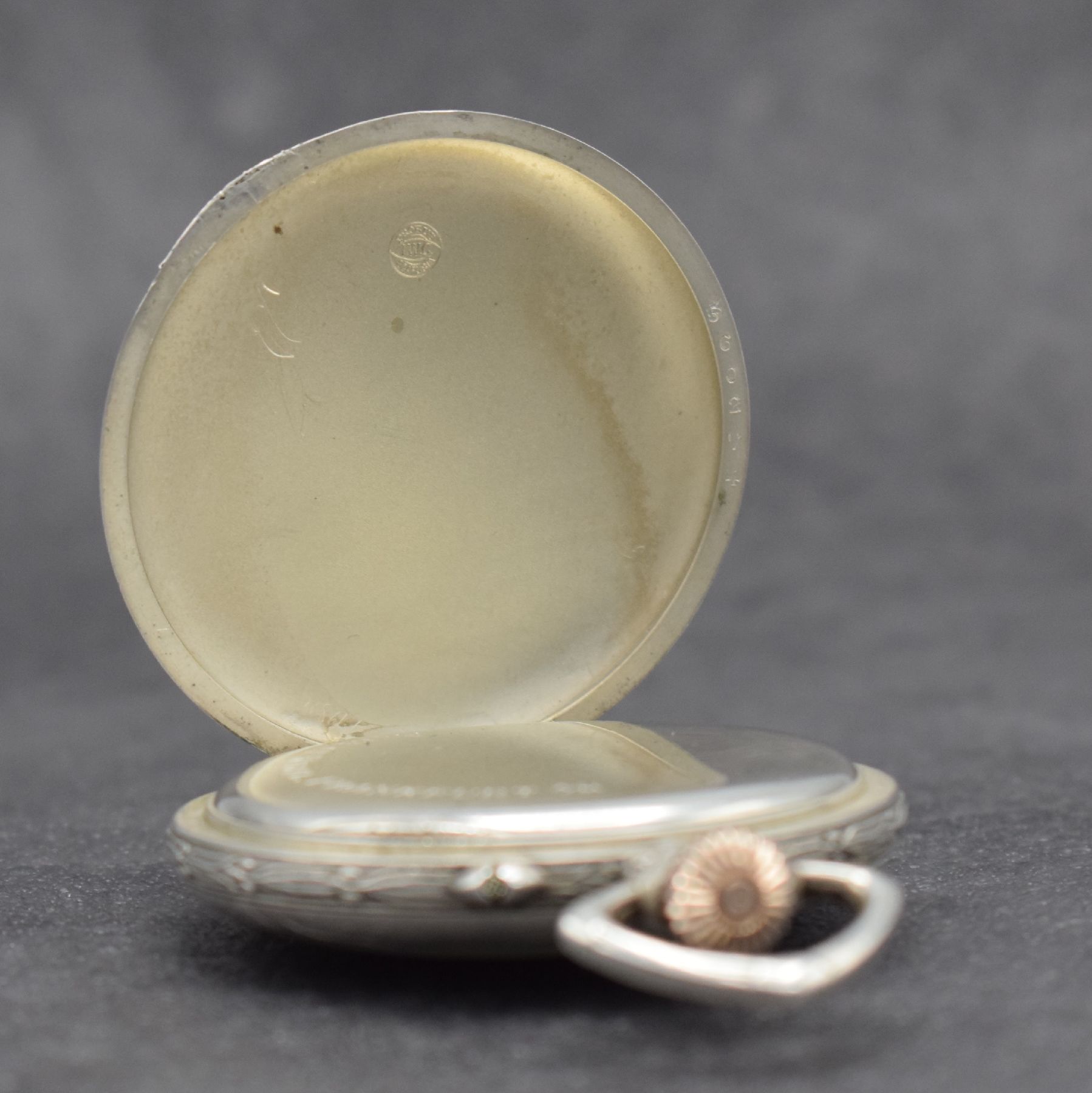 Detail g: IWC / Uhrenfabrik von J. Rauschenbach offene Schützenuhr in Silber mit original Etui & Garantieschein, Schweiz um 1912, beids. geprägtes Geh., auf ...