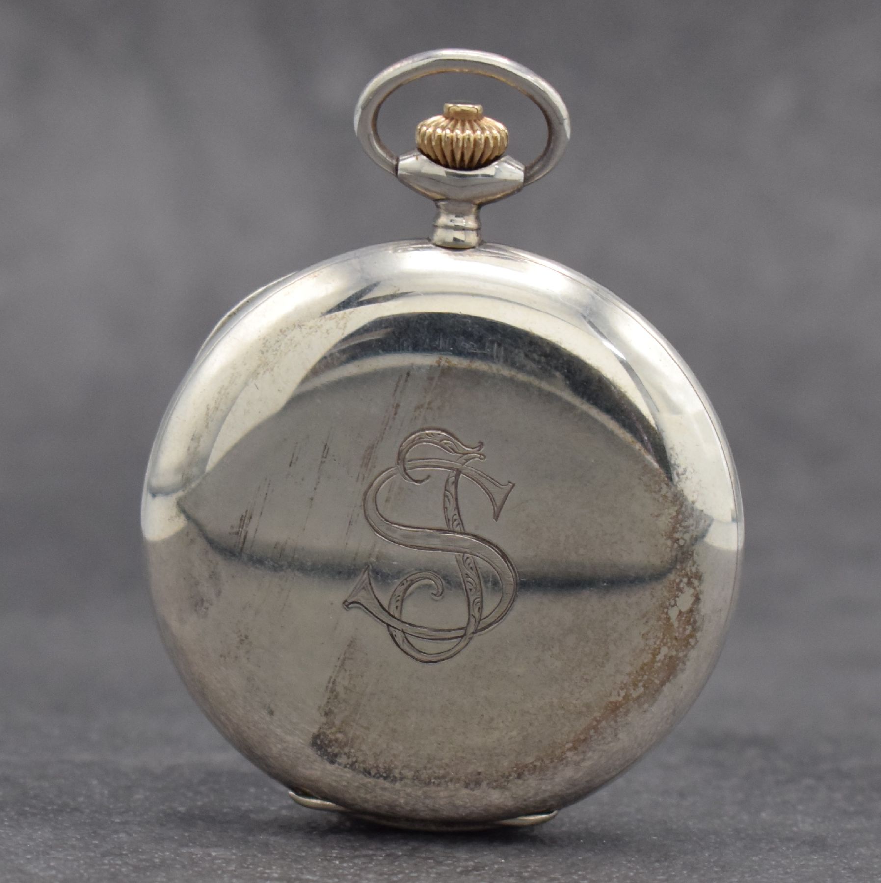Detail b: GLASHÜTTER PRÄZISIONS-UHREN-FABRIK Akt.-Ges. Glashütte I/S Savonette, Deutschland um 1910, glattes Silbergeh., Sprungdeckel m. Monogramm, 3-teil. ...