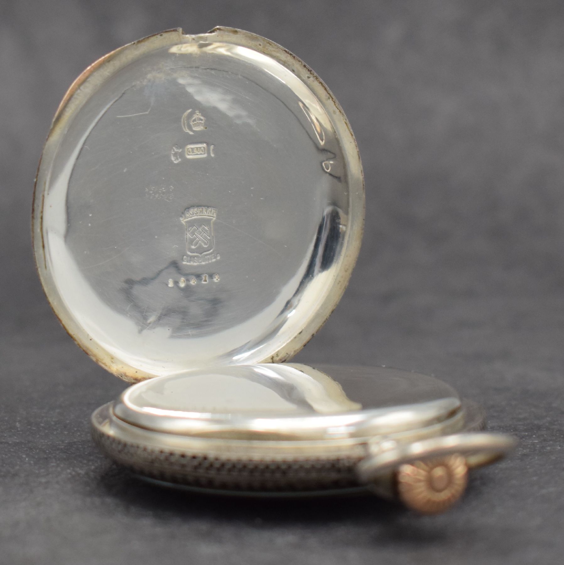 Detail g: J. ASSMANN Glashütte offene Herrentaschenuhr Nr. 20414 in 900er Silber mit original Zertifikat, Etui & Überkarton, Deutschland um 1918, Geh. ber., ...
