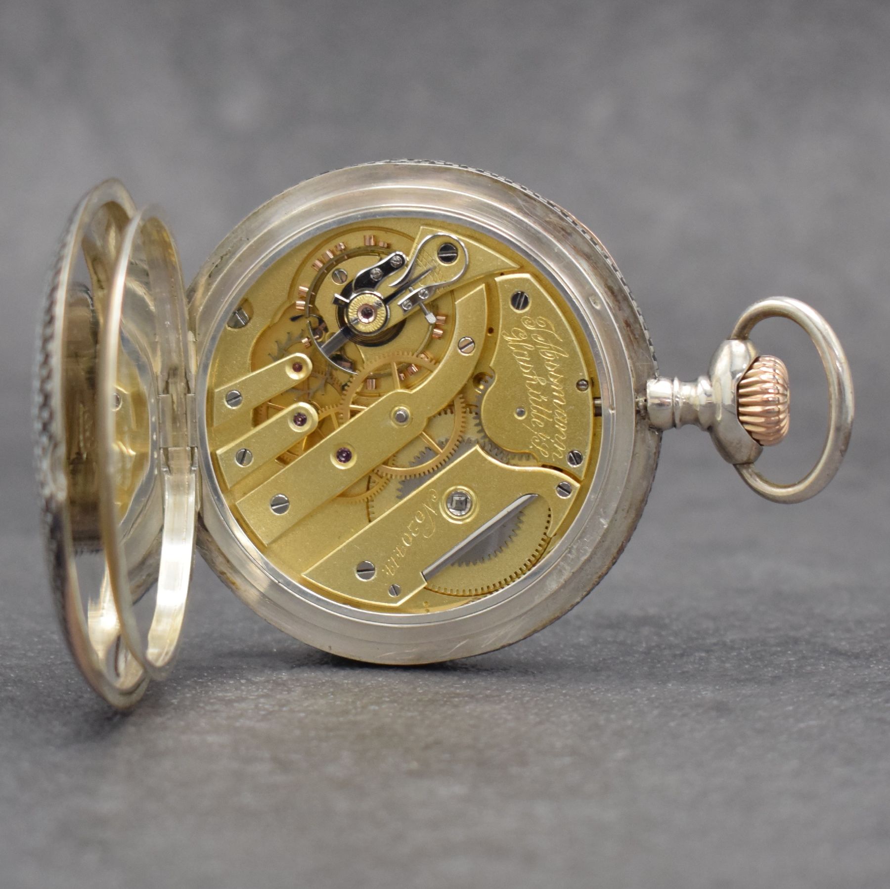 Detail h: J. ASSMANN Glashütte offene Herrentaschenuhr Nr. 20414 in 900er Silber mit original Zertifikat, Etui & Überkarton, Deutschland um 1918, Geh. ber., ...