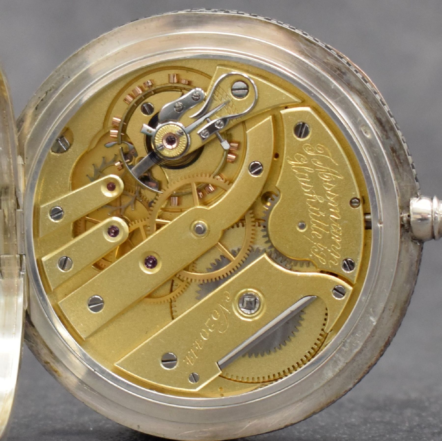 Detail i: J. ASSMANN Glashütte offene Herrentaschenuhr Nr. 20414 in 900er Silber mit original Zertifikat, Etui & Überkarton, Deutschland um 1918, Geh. ber., ...
