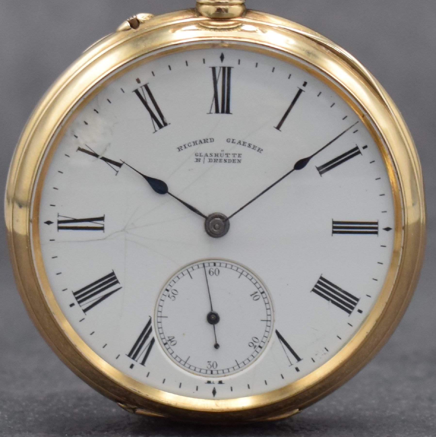 Detail a: RICHARD GLAESER GLASHÜTTE B / DRESDEN offene Herrentaschenuhr in RoseG 585/000, Werk Deutschland um 1895, Werk-Nr. 8212, Geh.-Nr. 8309, Goldcuv., ...