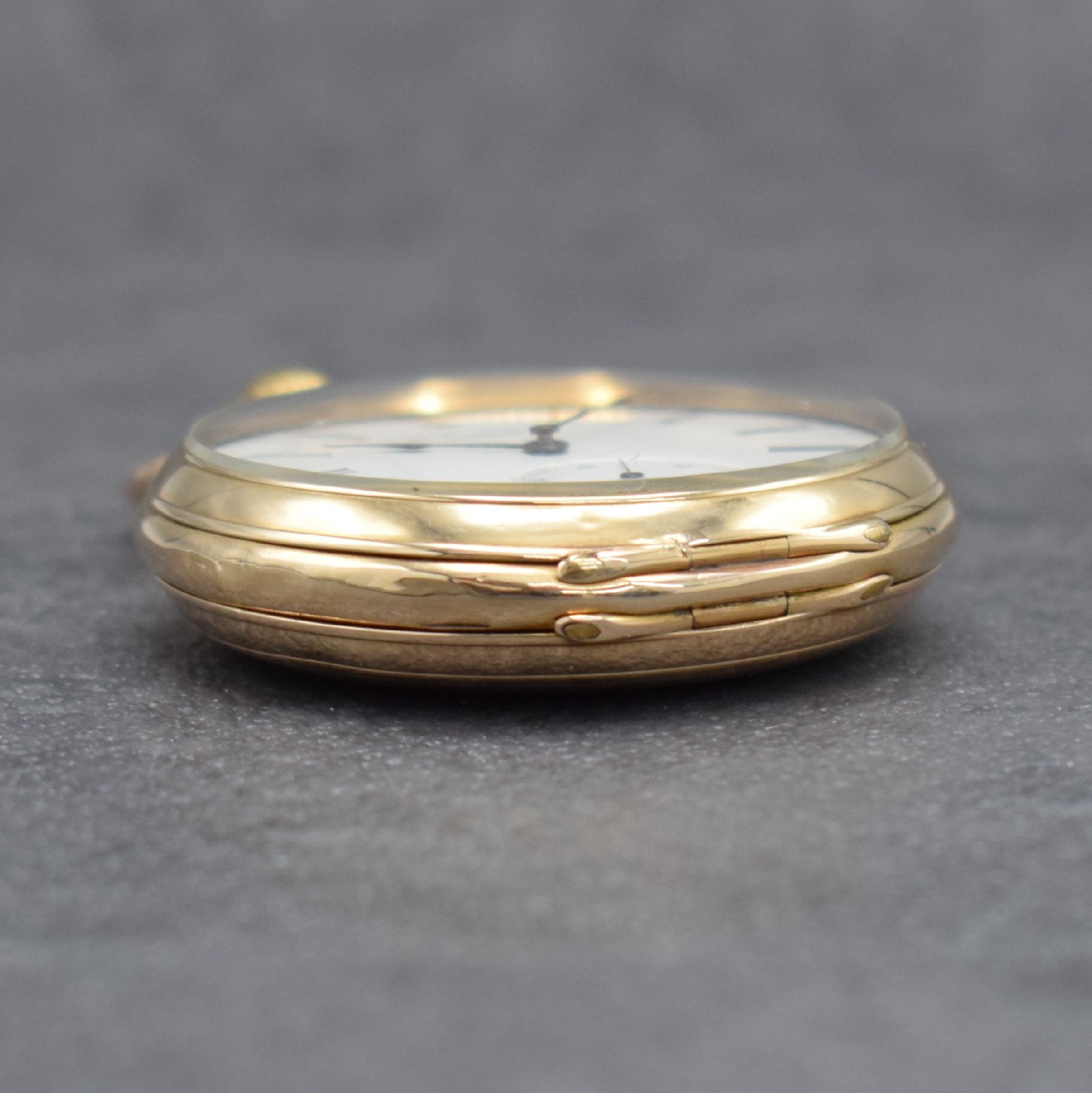 Detail d: RICHARD GLAESER GLASHÜTTE B / DRESDEN offene Herrentaschenuhr in RoseG 585/000, Werk Deutschland um 1895, Werk-Nr. 8212, Geh.-Nr. 8309, Goldcuv., ...