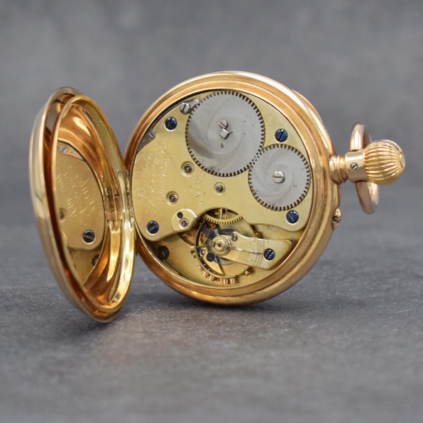 Detail f: RICHARD GLAESER GLASHÜTTE B / DRESDEN offene Herrentaschenuhr in RoseG 585/000, Werk Deutschland um 1895, Werk-Nr. 8212, Geh.-Nr. 8309, Goldcuv., ...