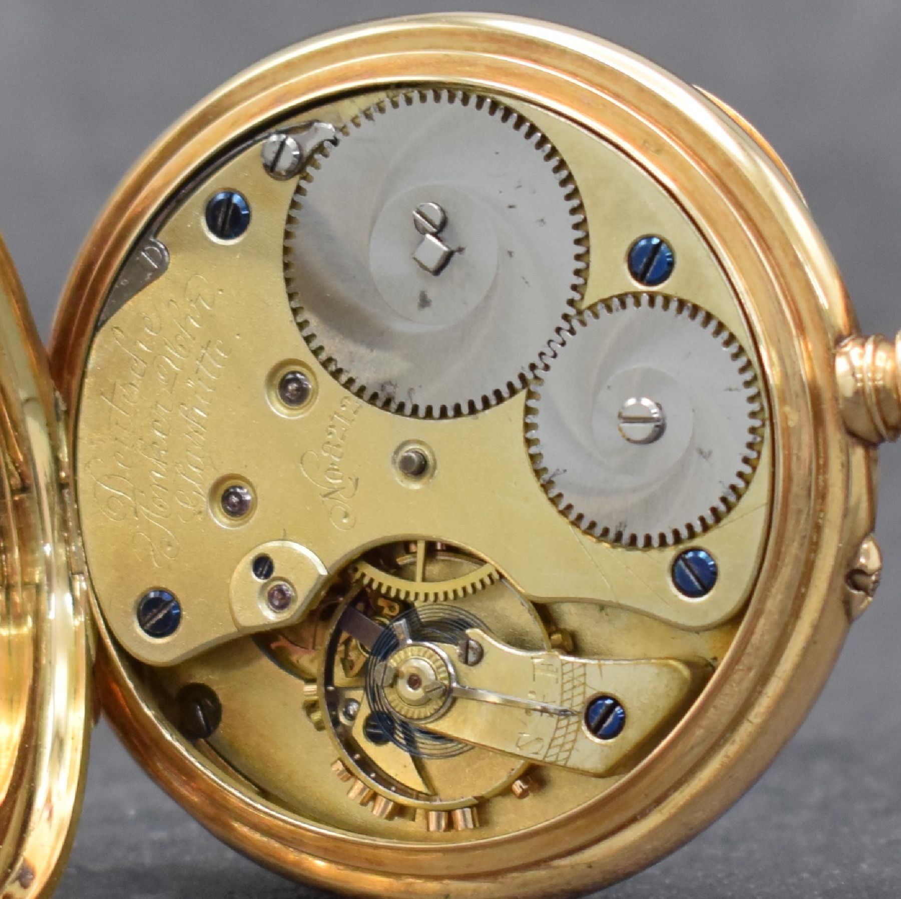 Detail g: RICHARD GLAESER GLASHÜTTE B / DRESDEN offene Herrentaschenuhr in RoseG 585/000, Werk Deutschland um 1895, Werk-Nr. 8212, Geh.-Nr. 8309, Goldcuv., ...