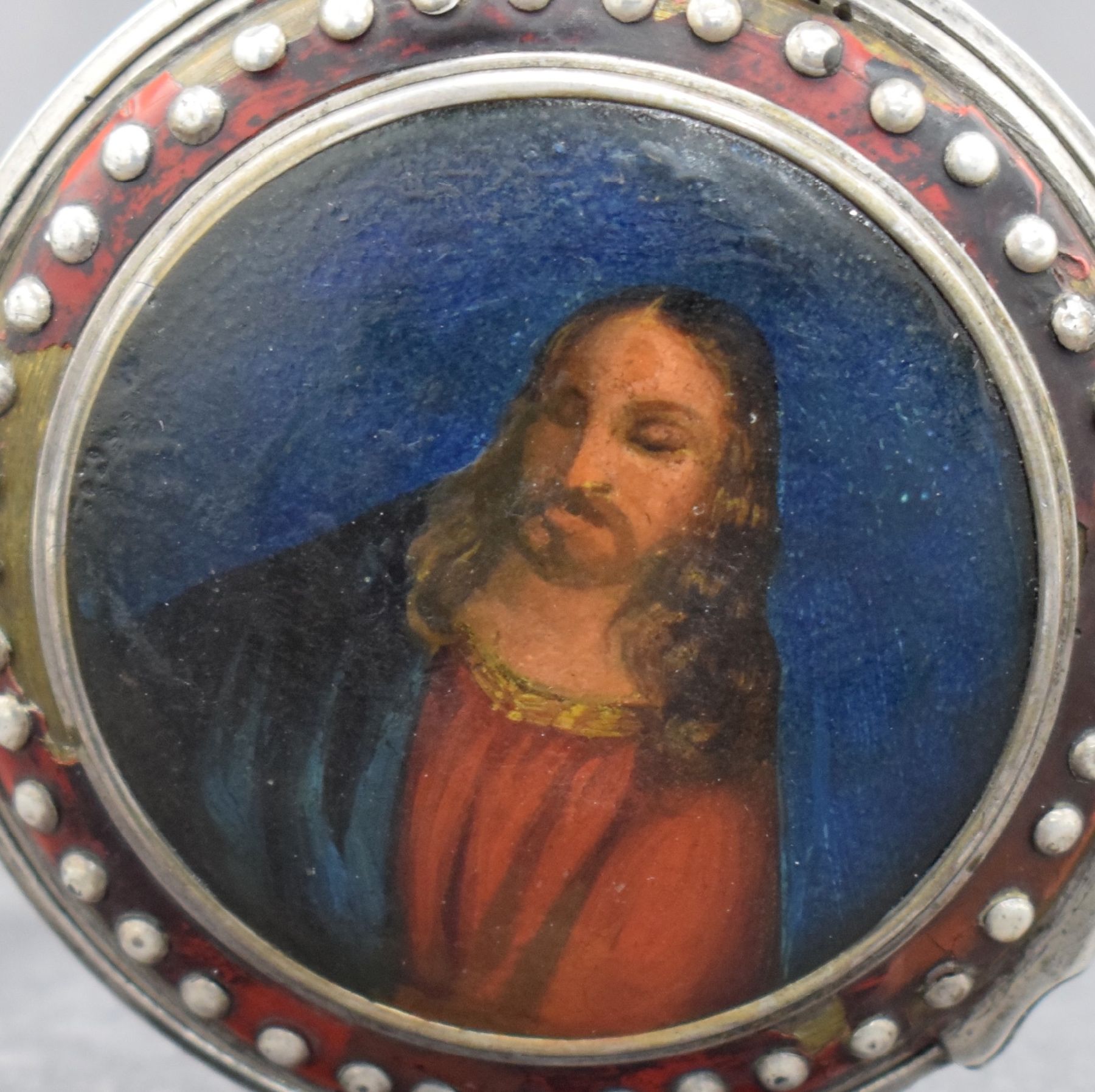 Detail c: Spindeltaschenuhr mit sign. Gehäuse "Müller Augsburg", Deutschland um 1800, doppeltes Silbergehäuse, rücks. m. Jesus Darstellung ...