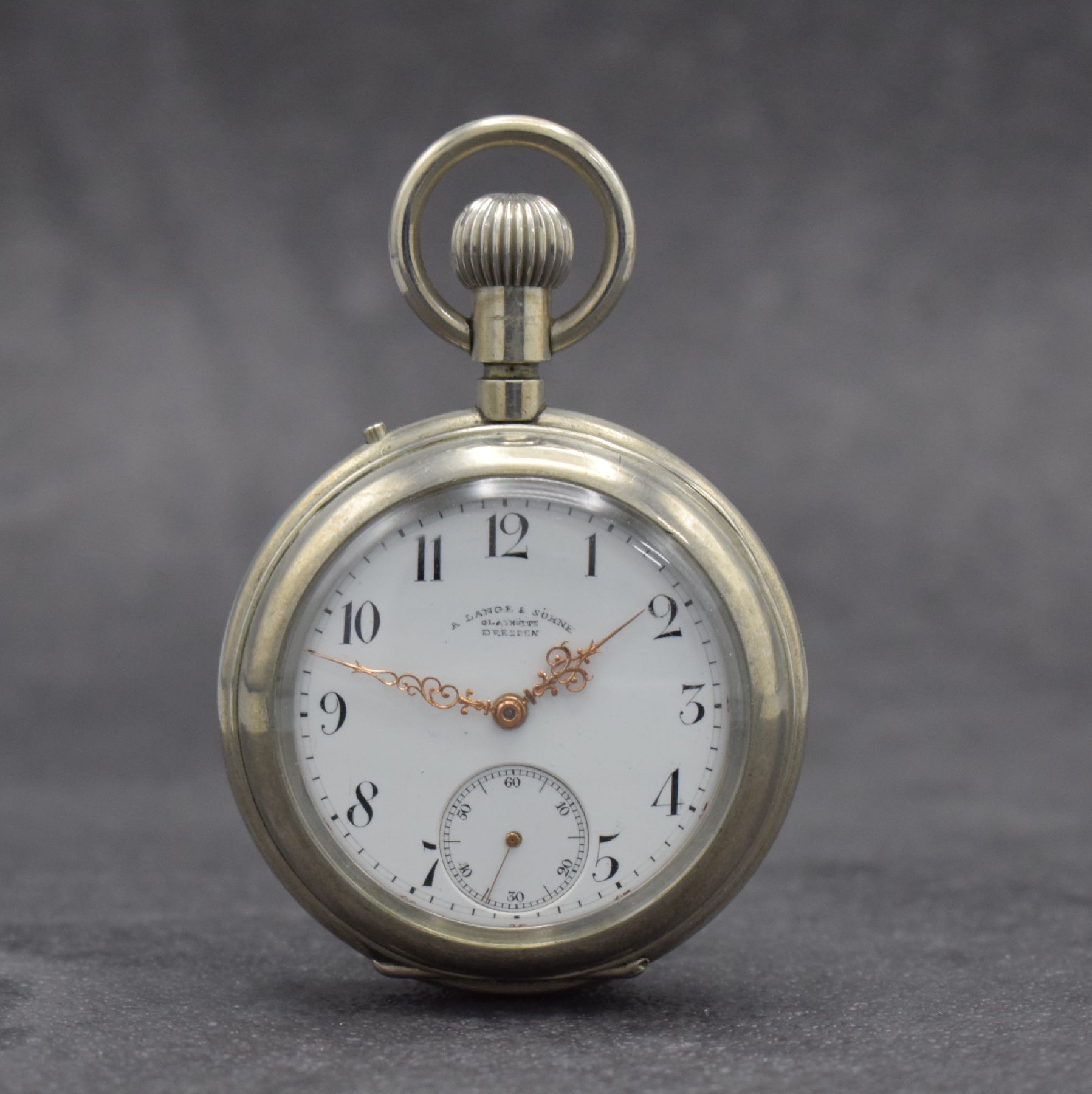 A. LANGE & SÖHNE Deutsche Uhrenfabrikation Glashütte Taschenuhrwerk im neutralem Gehäuse, Deutschland um 1900, Nickelgehäuse später, ...