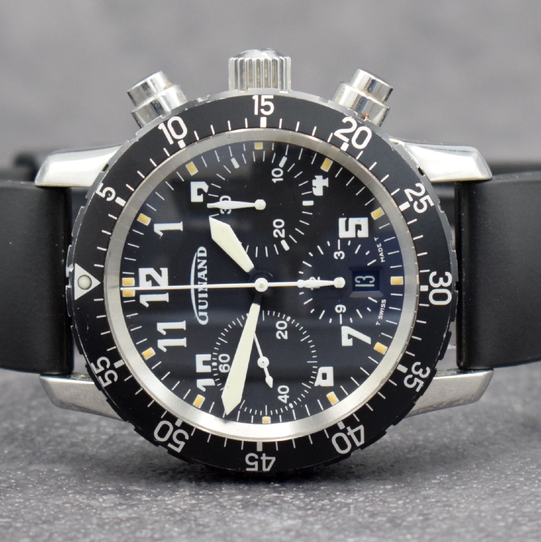 Detail a: GUINAND / CHRONOSPORT Armbandchronograph, Automatik, Deutschland um 1995, Edelstahlgeh. inkl. neutr. Kautschukband m. orig. Dornschl., Boden & Krone ...