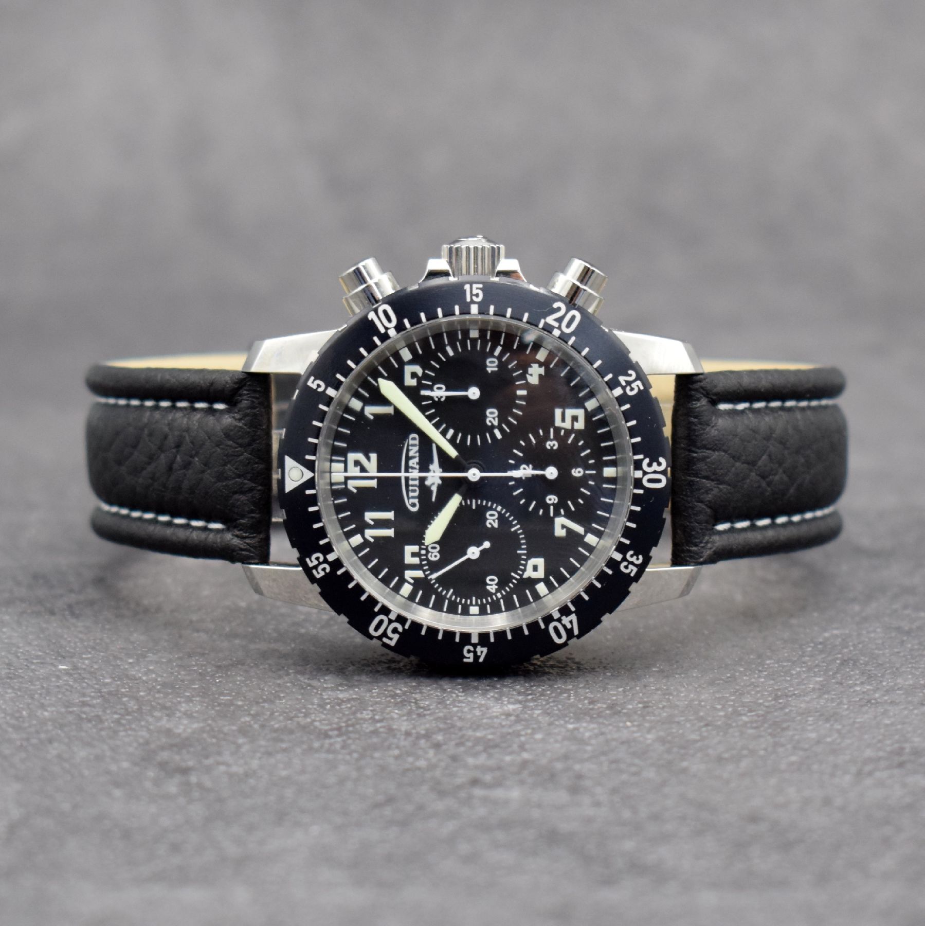 GUINAND seltener Armbandchronograph, Automatik, Deutschland um 2018, auf 102 Stück limitiertes Sondermodell in Edelstahl inkl. orig. Lederband m. ...