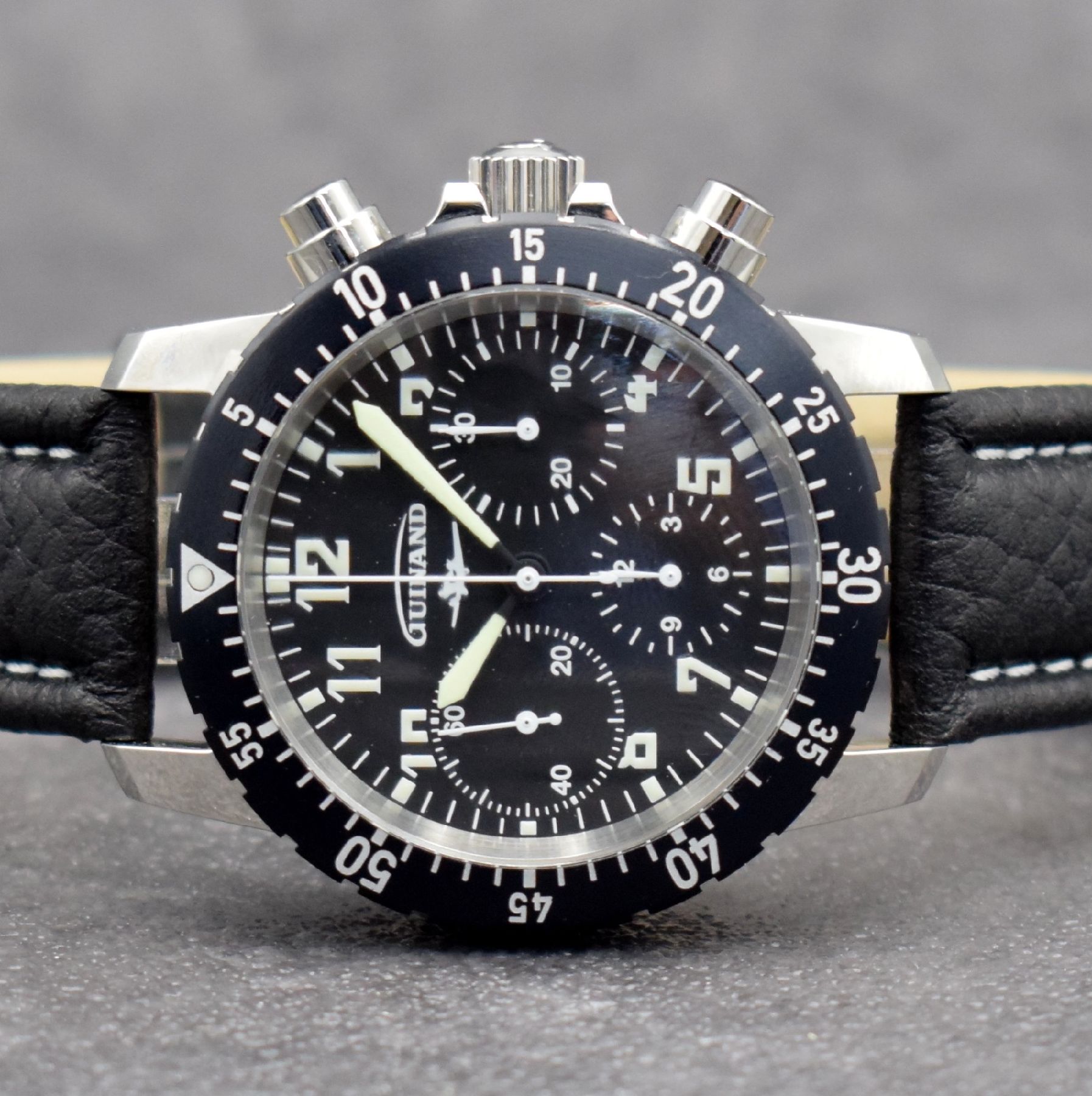 Detail a: GUINAND seltener Armbandchronograph, Automatik, Deutschland um 2018, auf 102 Stück limitiertes Sondermodell in Edelstahl inkl. orig. Lederband m. ...