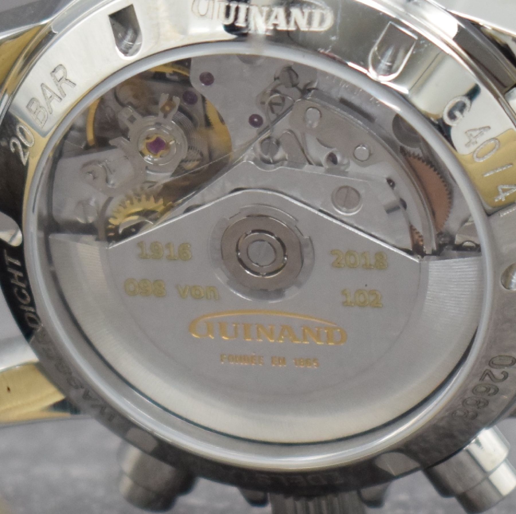 Detail f: GUINAND seltener Armbandchronograph, Automatik, Deutschland um 2018, auf 102 Stück limitiertes Sondermodell in Edelstahl inkl. orig. Lederband m. ...