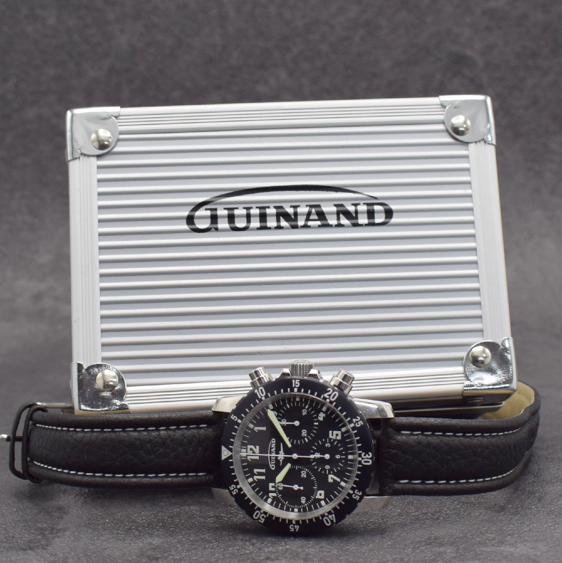 Detail g: GUINAND seltener Armbandchronograph, Automatik, Deutschland um 2018, auf 102 Stück limitiertes Sondermodell in Edelstahl inkl. orig. Lederband m. ...