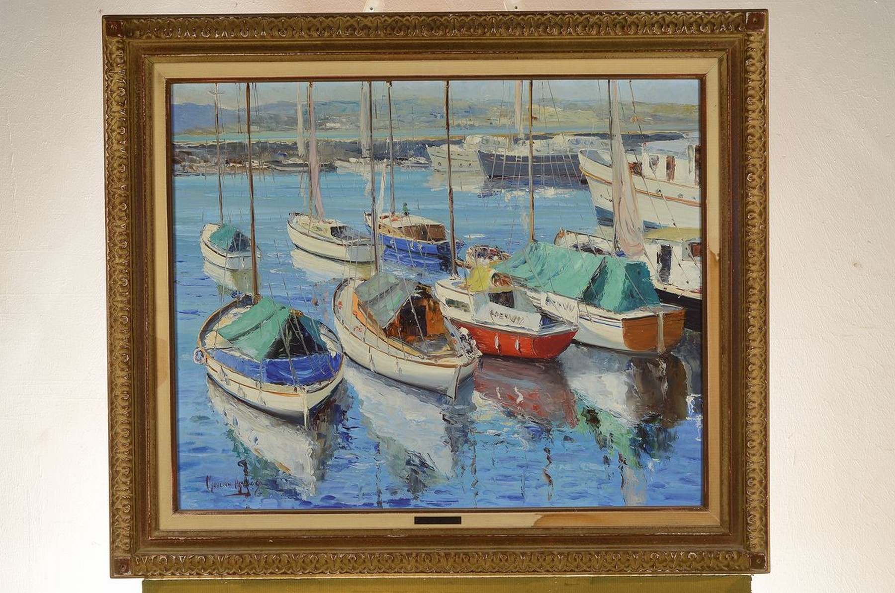 Detail k: Moreira Aguiar, geb. 1947,, Hafen von Saint Tropez ?, "Sailingboats", Öl/Platte, signiert 55 x 68 cm, Rahmen: 72 x 85 cm