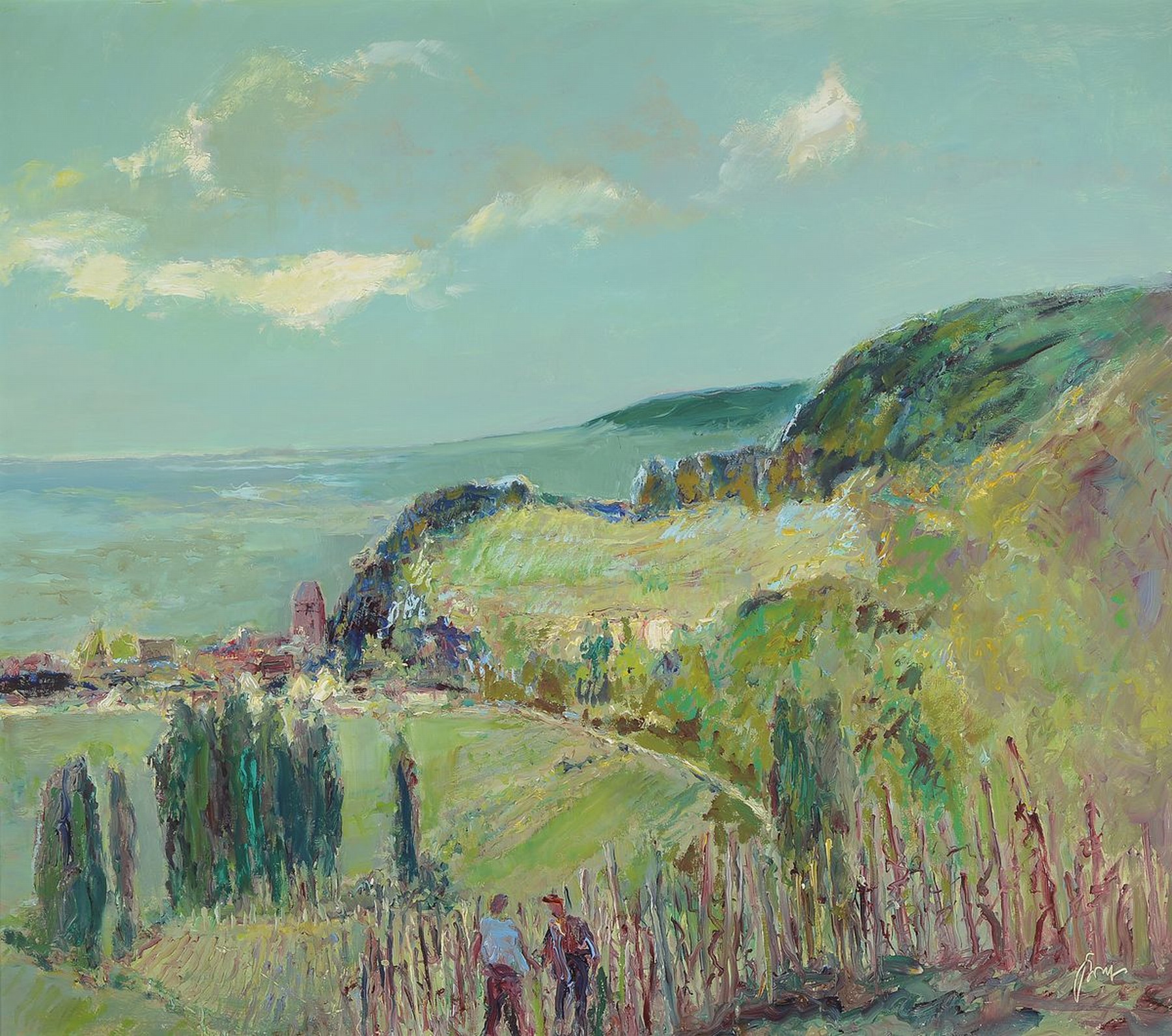 Karl Graf, 1902 - 1986 Speyer, Gleisweiler Blick nach Süden, Öl/Platte, re. u. signiert, ca. 70 x 80 cm, Rahmen, verso bezeichnet und nochmals sign.