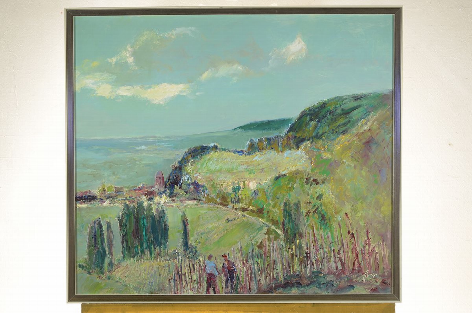 Detail k: Karl Graf, 1902 - 1986 Speyer, Gleisweiler Blick nach Süden, Öl/Platte, re. u. signiert, ca. 70 x 80 cm, Rahmen, verso bezeichnet und nochmals sign.