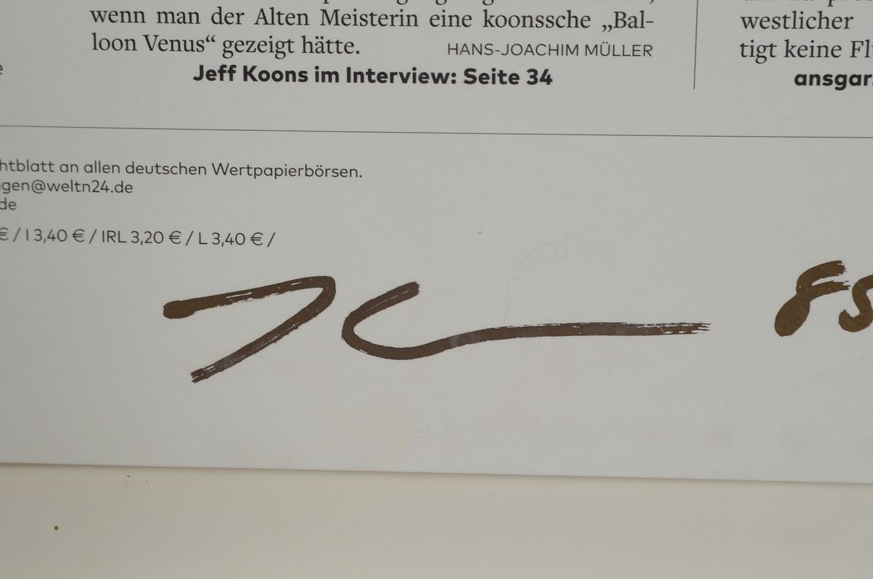 Detail a: Jeff Koons, geb. 1955, " Die Welt", Digitaldruck, handsign., num. 85/100, unter Plexiglas gerahmt, Motiv ca. 57,5x40,5 cm, gesamt ca. ...