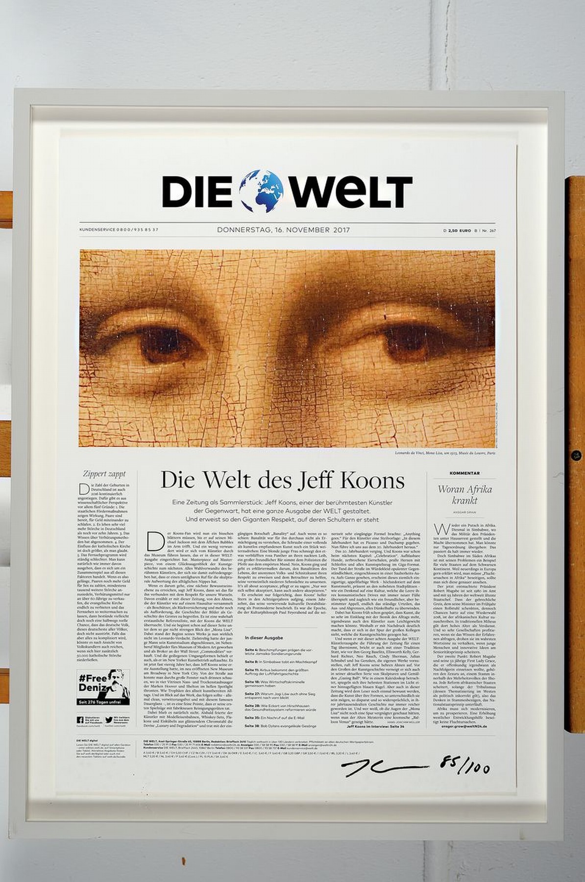 Detail k: Jeff Koons, geb. 1955, " Die Welt", Digitaldruck, handsign., num. 85/100, unter Plexiglas gerahmt, Motiv ca. 57,5x40,5 cm, gesamt ca. ...