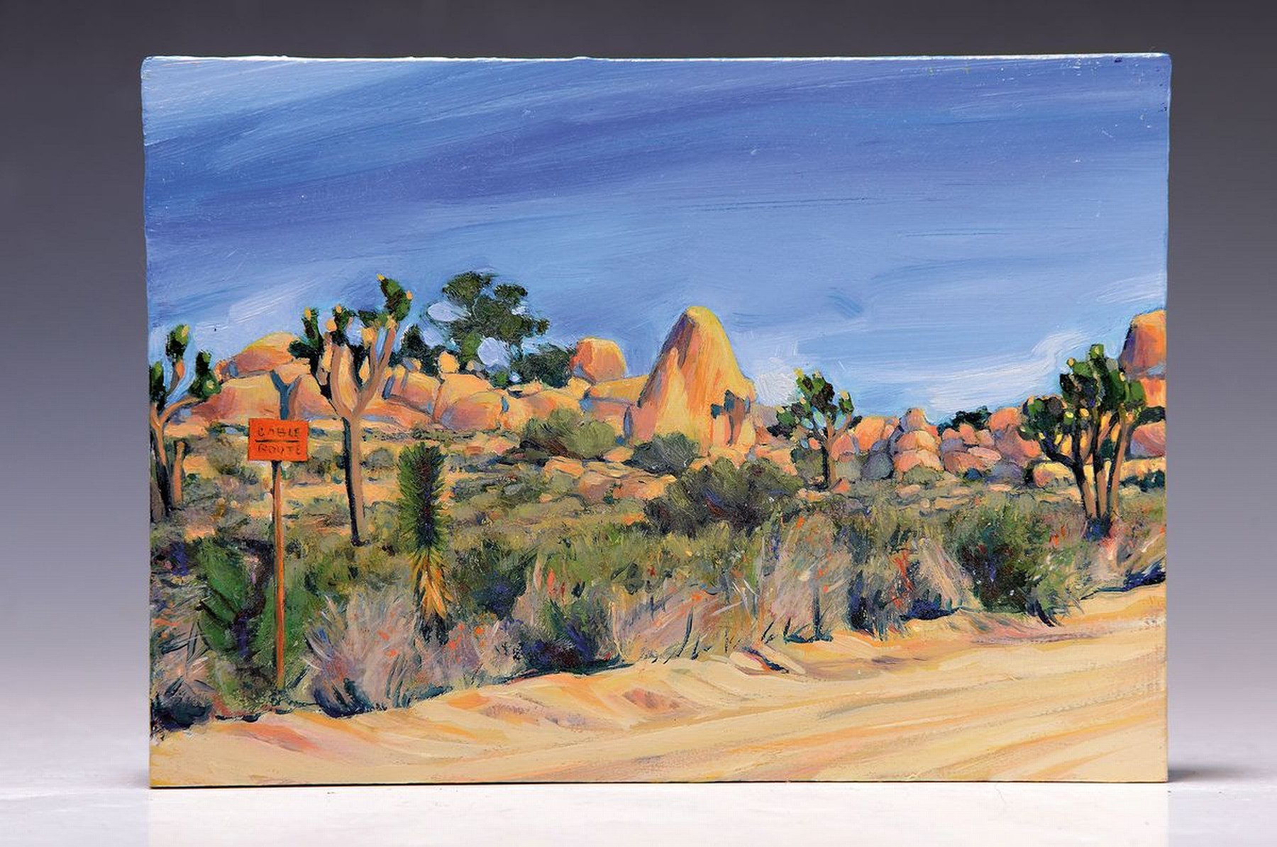 Detail k: Deanna Thompson, "Desert Roadside" Öl/Holz, verso sign., dat. 2003, ca. 18x13 cm