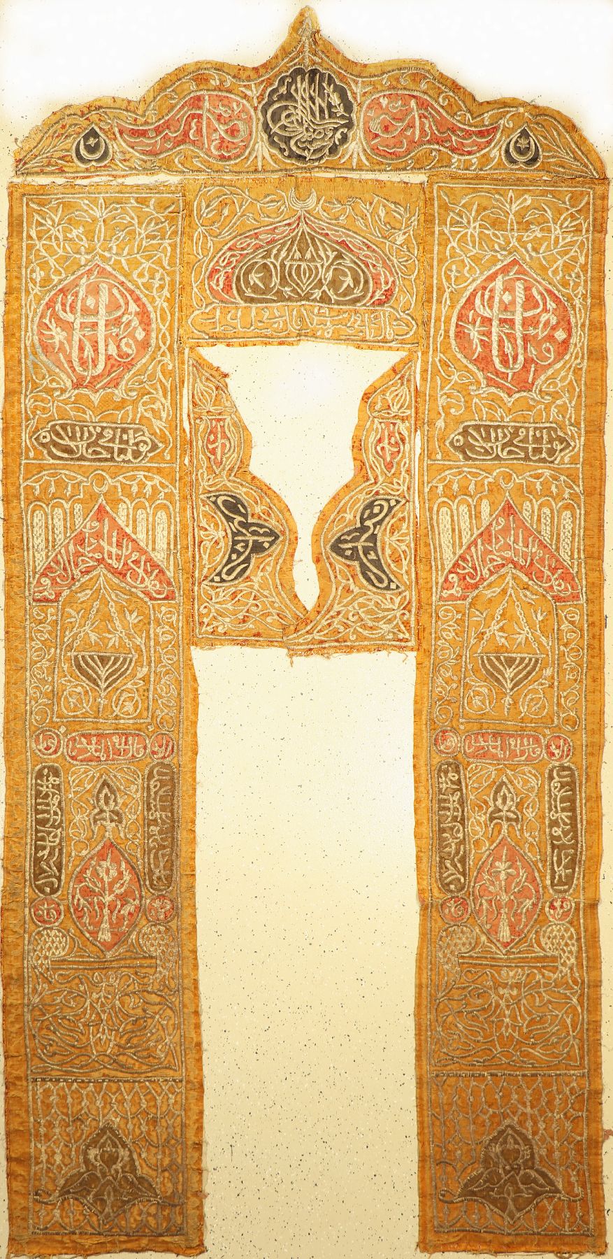 Osmanische Türbehang antik, um 1900, Metallstikerei auf Samt, ca. 350 x 170 cm, EHZ: 5