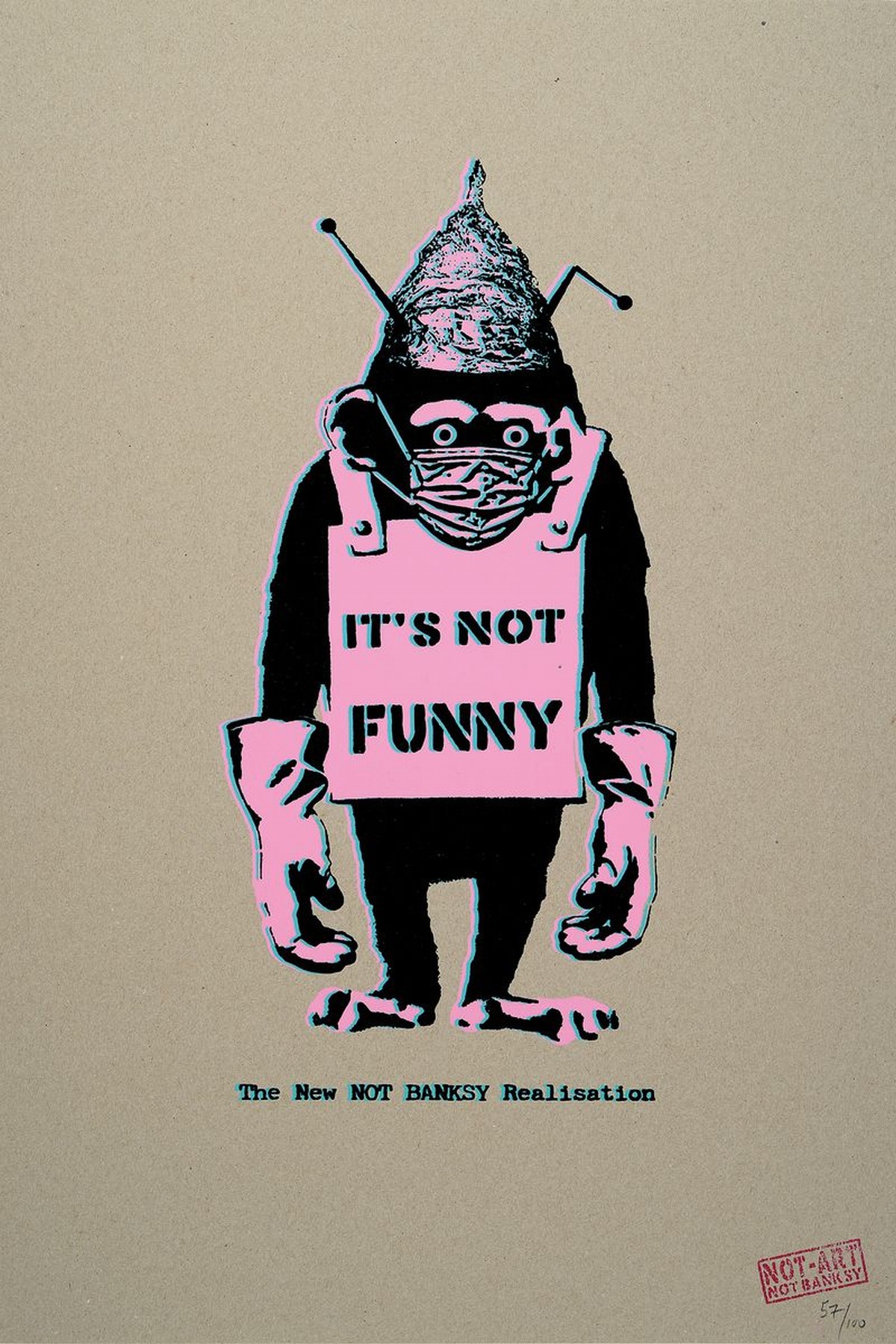 Banksy By Not Banksy, "It´s Not Funny", Farbsiebdruck/Pappe, 2020, recht unten num. 57/100, verso sign, und Stempel, ca. 60x42 cm, inkl. ...