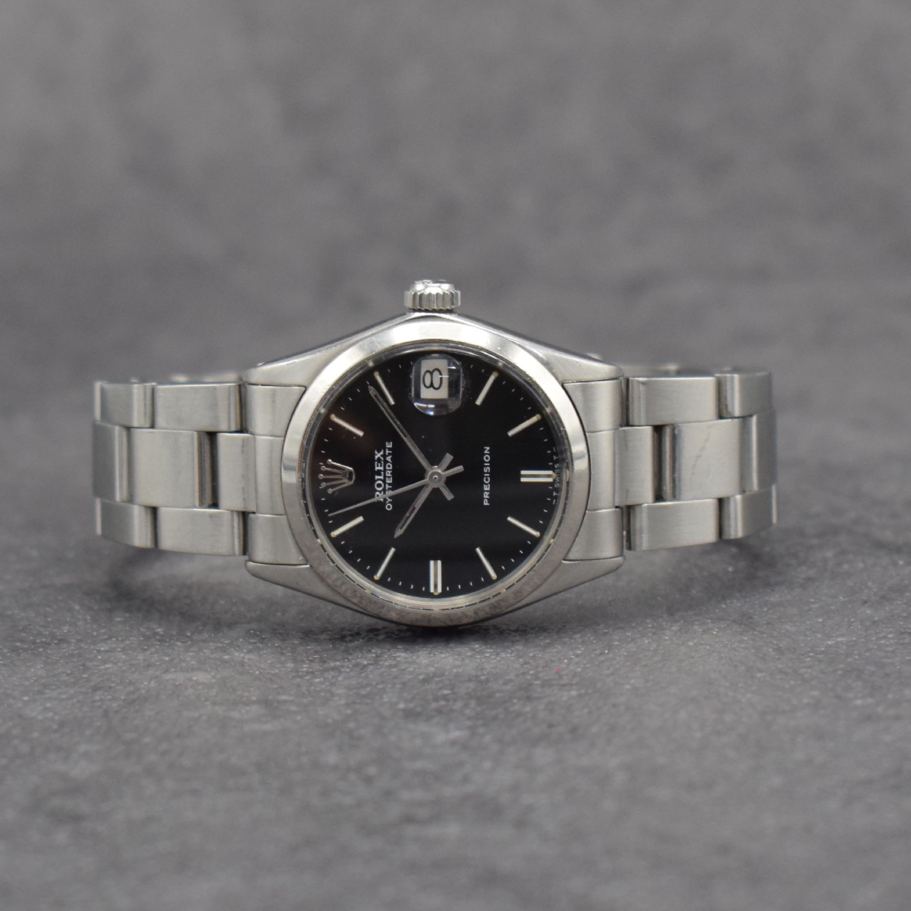 ROLEX Oysterdate Precision Mediumarmbanduhr, Schweiz um 1957, Handaufzug, Ref. 6466, verschr. Edelstahlgeh., Oysterband Ref. 78350 m. Faltschl., ...