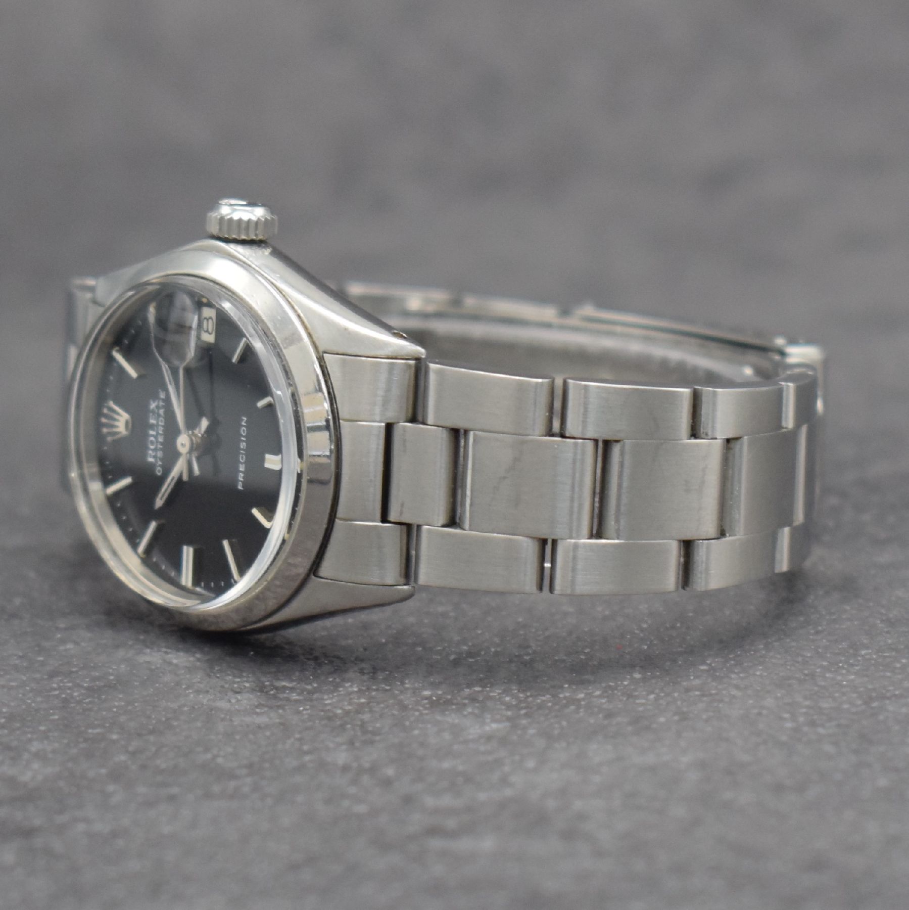 Detail d: ROLEX Oysterdate Precision Mediumarmbanduhr, Schweiz um 1957, Handaufzug, Ref. 6466, verschr. Edelstahlgeh., Oysterband Ref. 78350 m. Faltschl., ...