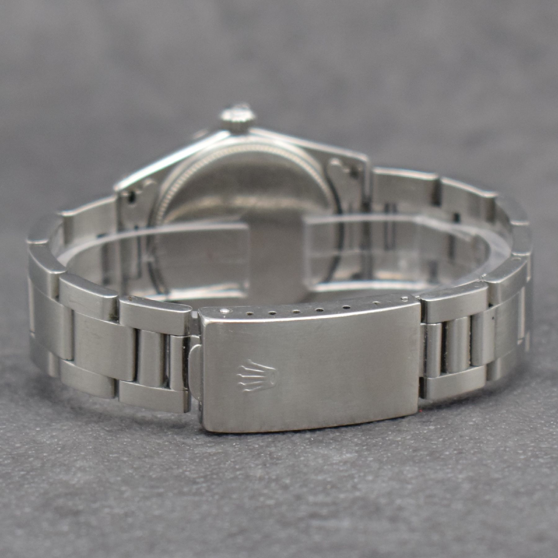 Detail e: ROLEX Oysterdate Precision Mediumarmbanduhr, Schweiz um 1957, Handaufzug, Ref. 6466, verschr. Edelstahlgeh., Oysterband Ref. 78350 m. Faltschl., ...