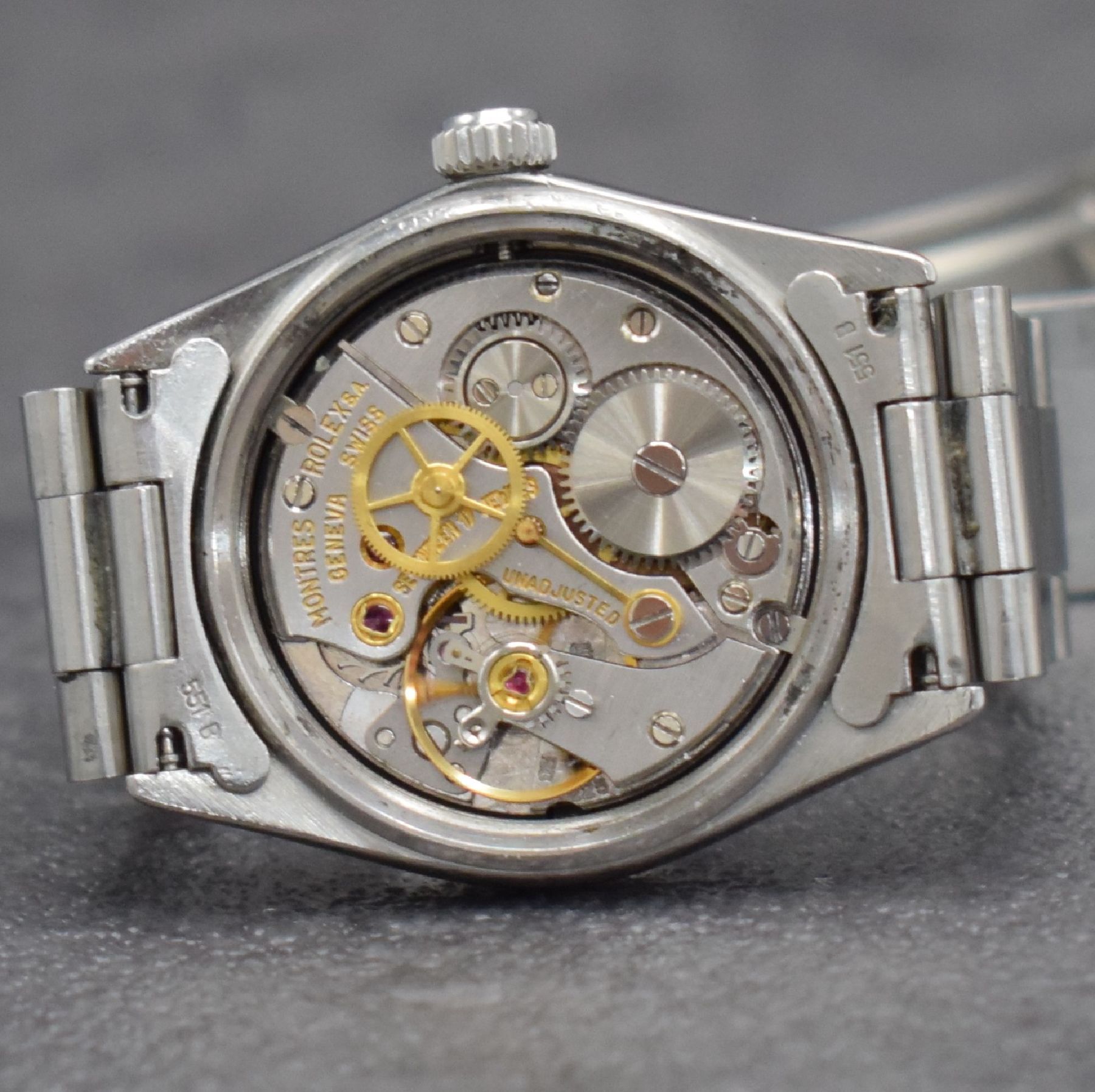 Detail i: ROLEX Oysterdate Precision Mediumarmbanduhr, Schweiz um 1957, Handaufzug, Ref. 6466, verschr. Edelstahlgeh., Oysterband Ref. 78350 m. Faltschl., ...