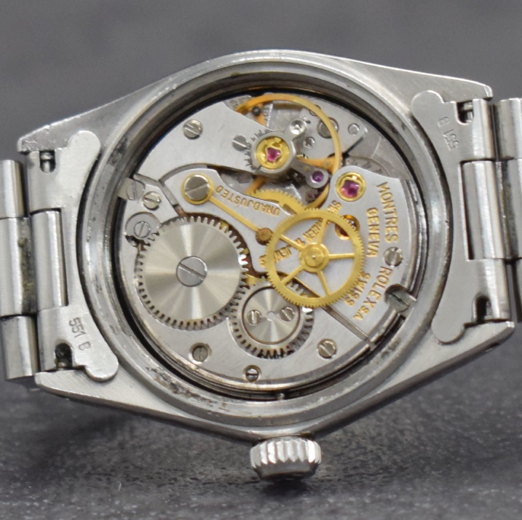 Detail j: ROLEX Oysterdate Precision Mediumarmbanduhr, Schweiz um 1957, Handaufzug, Ref. 6466, verschr. Edelstahlgeh., Oysterband Ref. 78350 m. Faltschl., ...