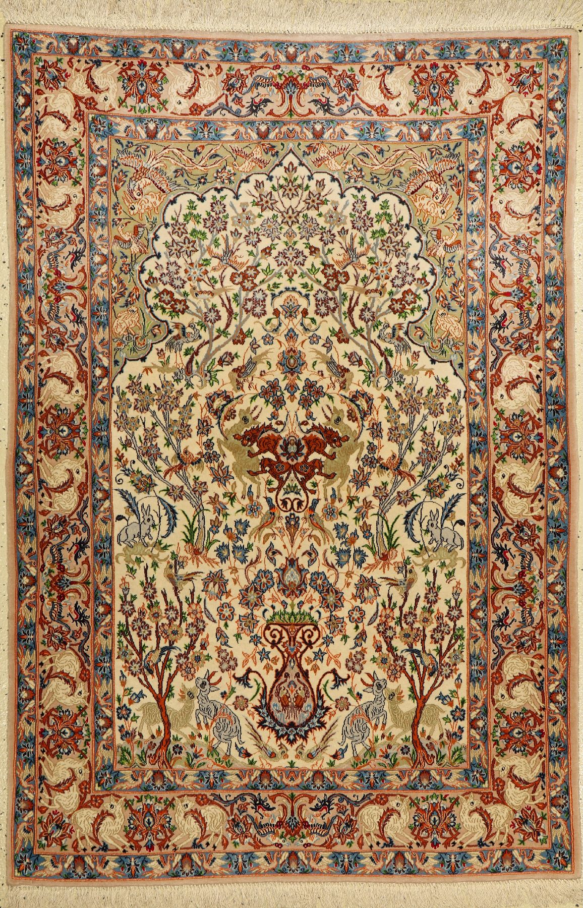 Esfahan fein, Persien, ca. 60 Jahre, Korkwolle auf Seide, ca. 165 x 112 cm, ca. 1,0Mio. Kn/qm, EHZ: 2