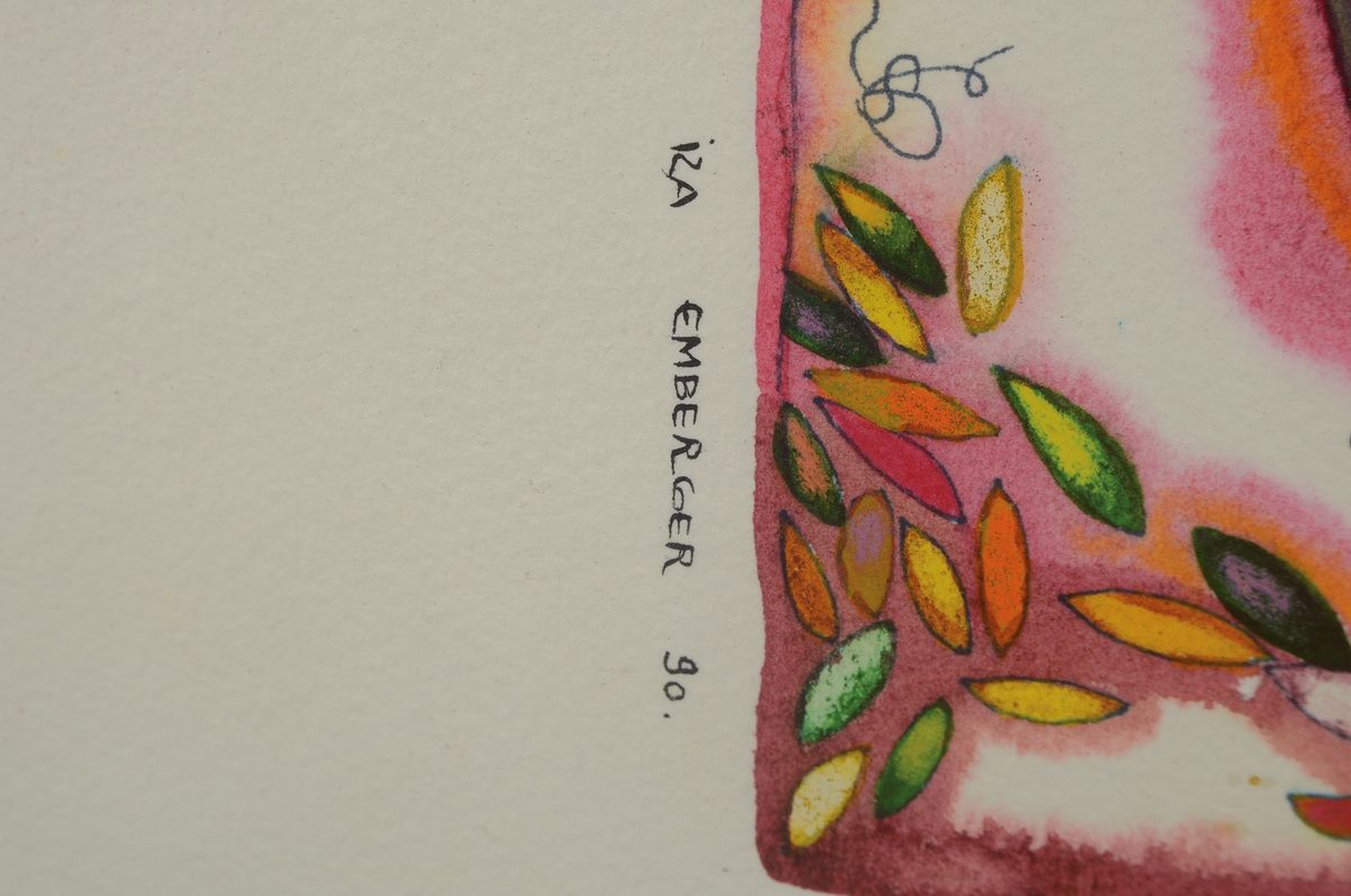 Detail a: Iza Emberger, Lithografie, re. unten drucksign., dat. 90, unter Glas gesamt ca. 67x87 cm, stockflecken