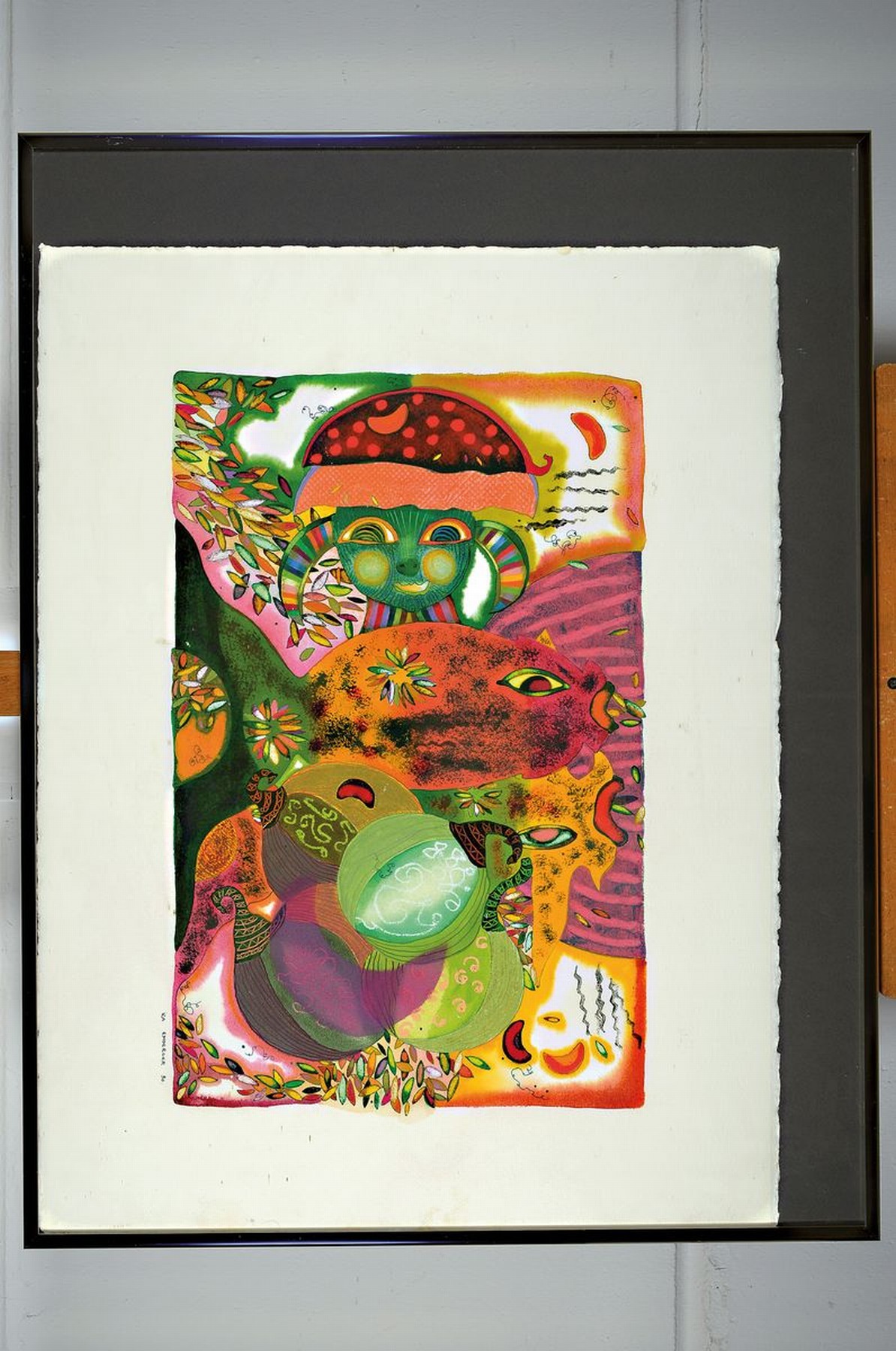 Detail k: Iza Emberger, Lithografie, re. unten drucksign., dat. 90, unter Glas gesamt ca. 67x87 cm, stockflecken