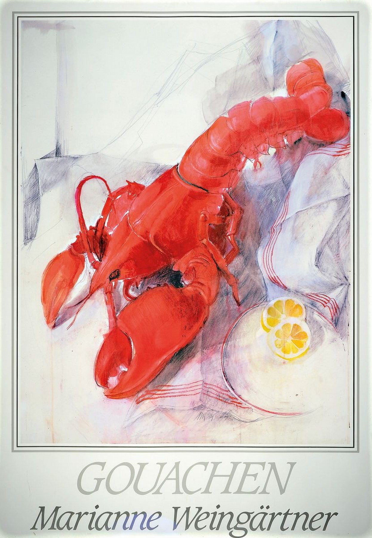 Marianne Weingärtner,1917-1995, "Gouachen", Farblithografie, dat. 84, unter Glas gerahmt, gesamt ca. 104x76 cm