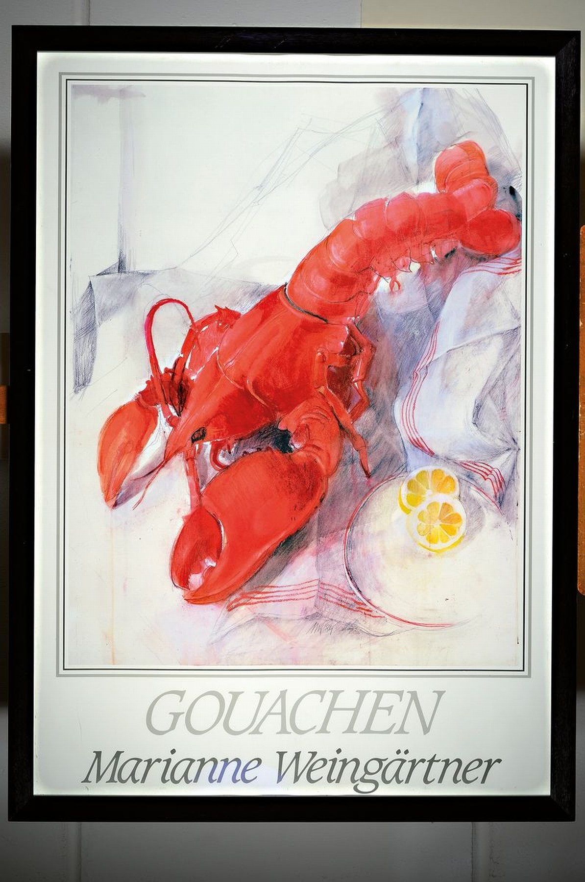 Detail k: Marianne Weingärtner,1917-1995, "Gouachen", Farblithografie, dat. 84, unter Glas gerahmt, gesamt ca. 104x76 cm