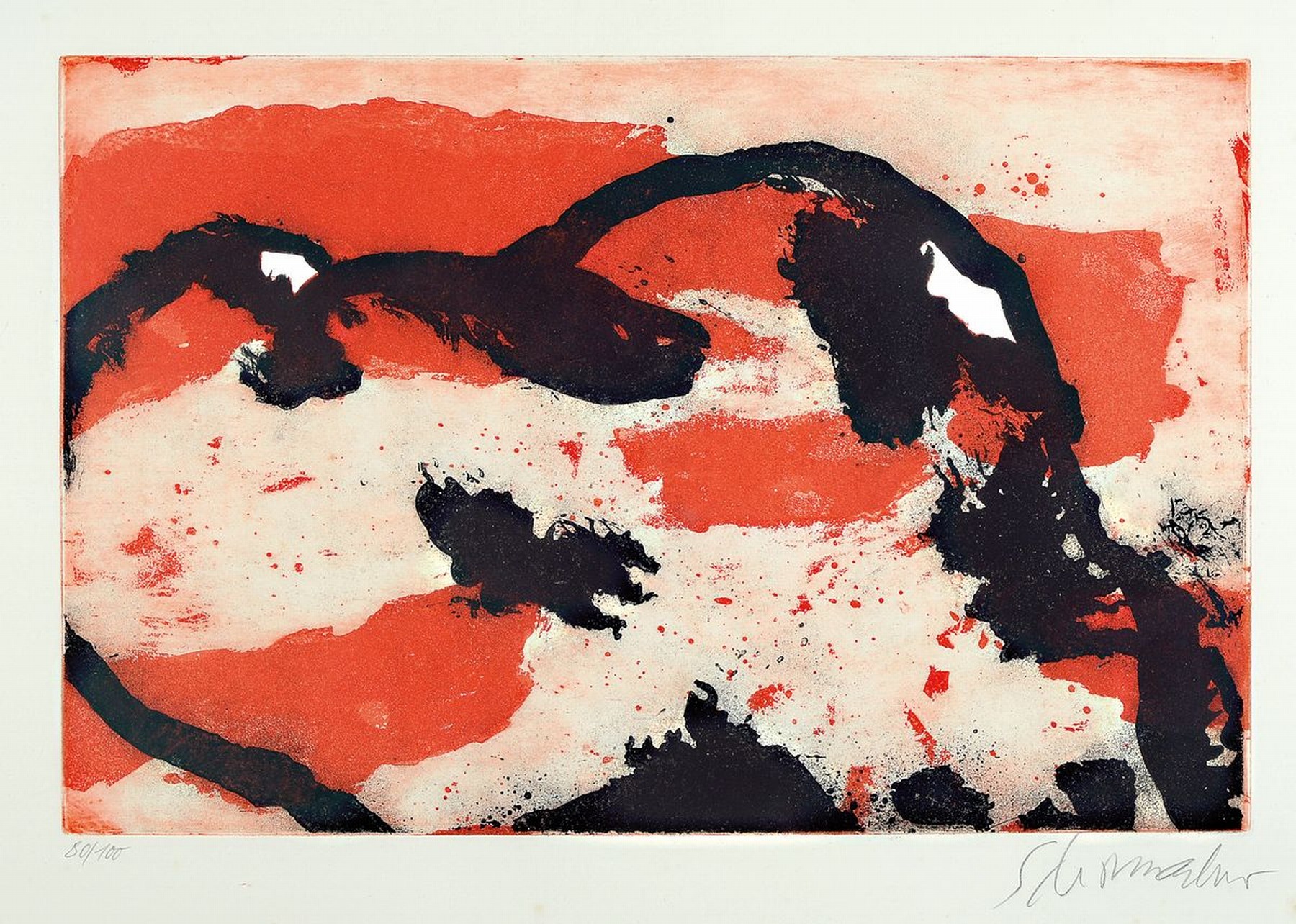 Emil Schumacher, 1912-1999, Farbaquatinta- Radierung, von 1972, handsign., num. 80/100, rechts unten außerhalb der Abbildung Wasserschaden, unter ...
