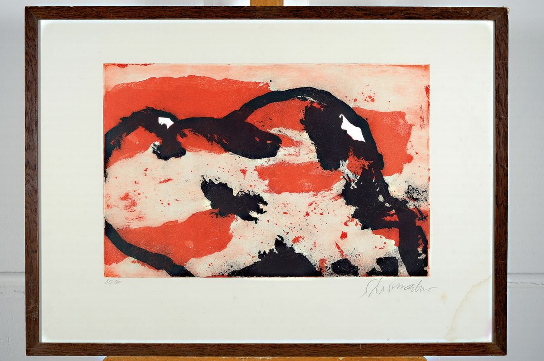 Detail k: Emil Schumacher, 1912-1999, Farbaquatinta- Radierung, von 1972, handsign., num. 80/100, rechts unten außerhalb der Abbildung Wasserschaden, unter ...
