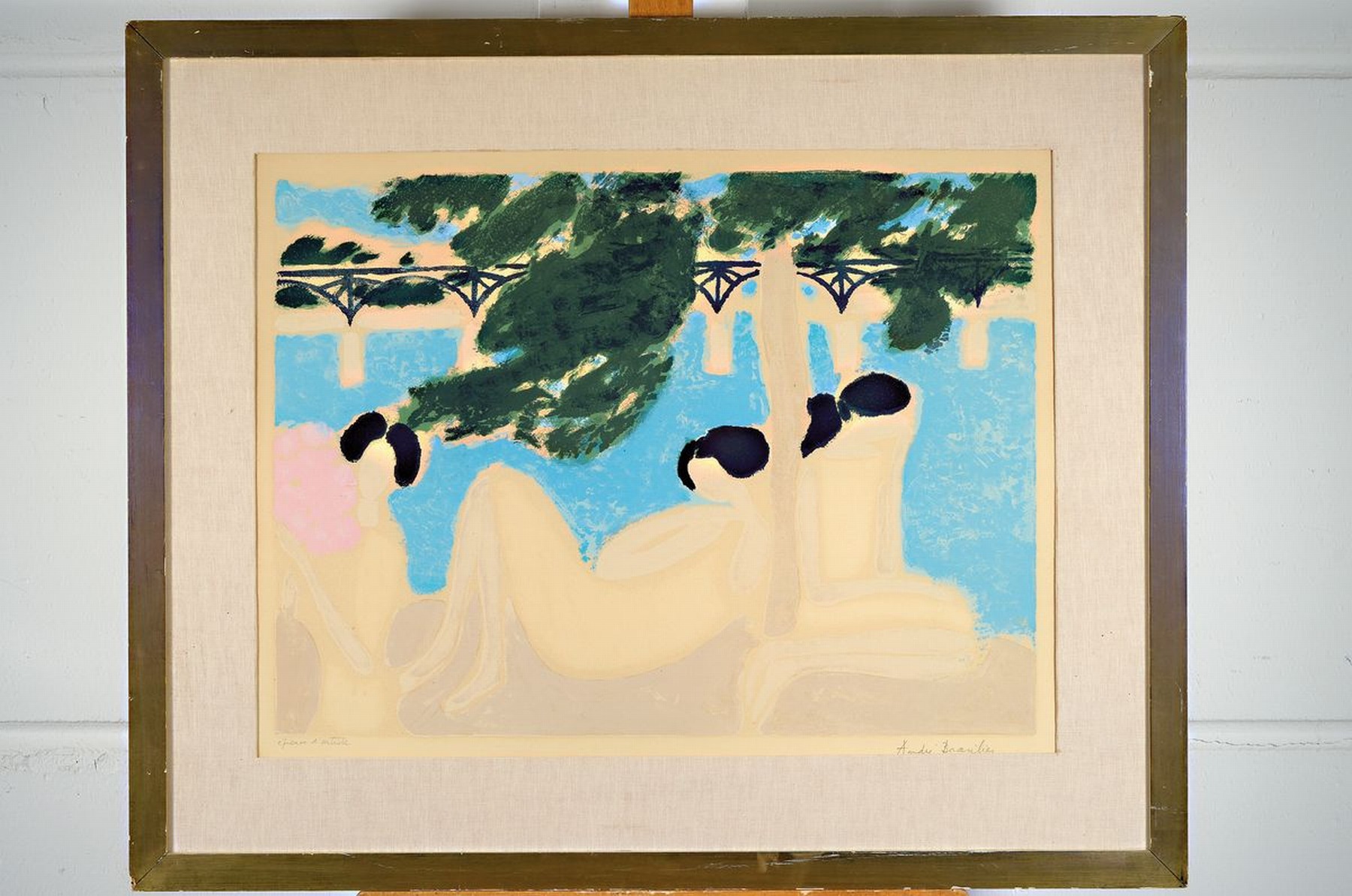 Detail k: Andre Brasilier, geb. 1929, Farblithografie, rechts unten sign., unter Glas gerahmt, gesamt ca. 85x70 cm