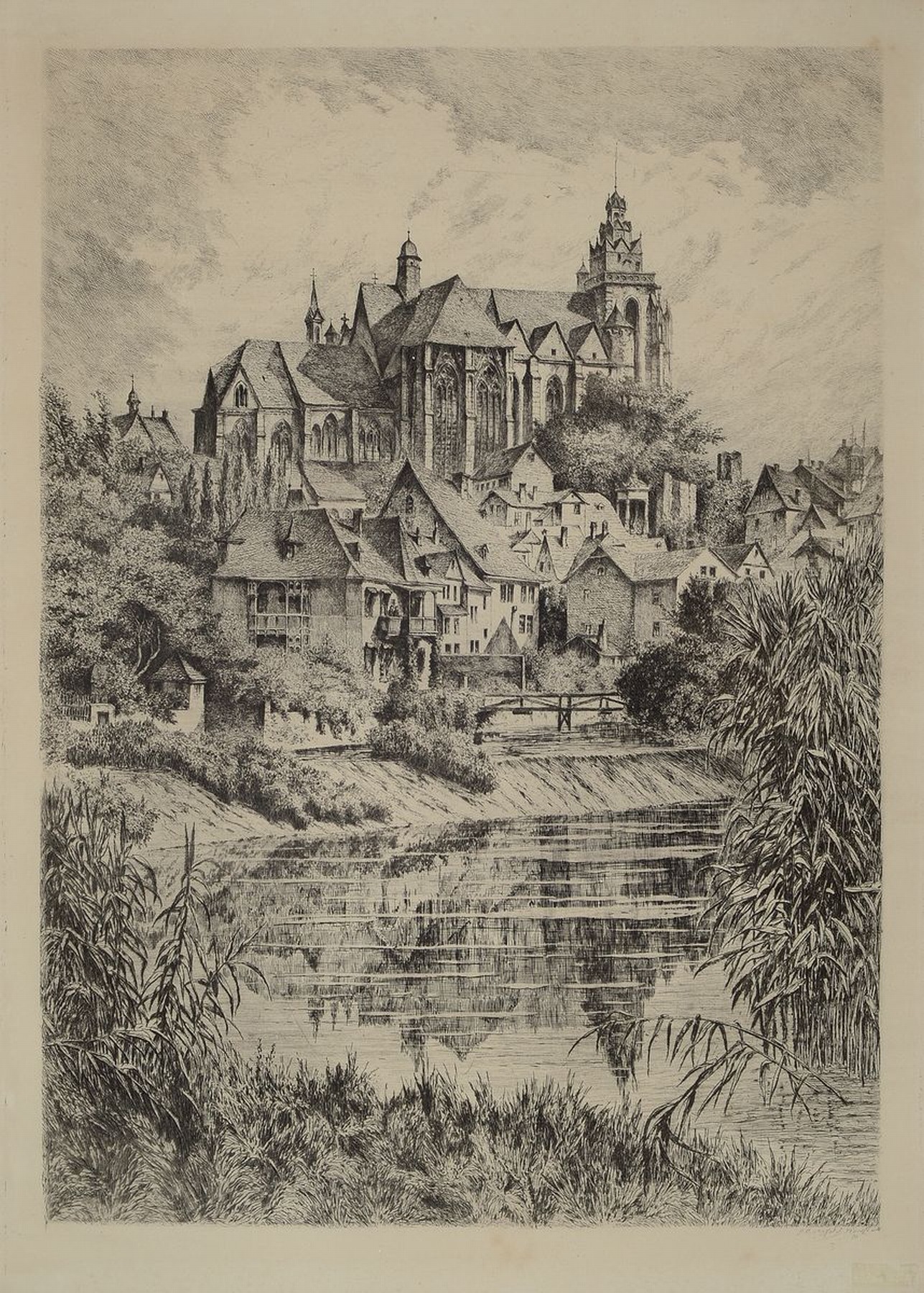 B.N. Mannfeld, Frankfurt und C. Guise,, a. Ansicht von Wetzlar, Radierung, in der Platte bezeichnet, ca. 56 x 40 cm Alterssp., C. Guise, Lithographie ...