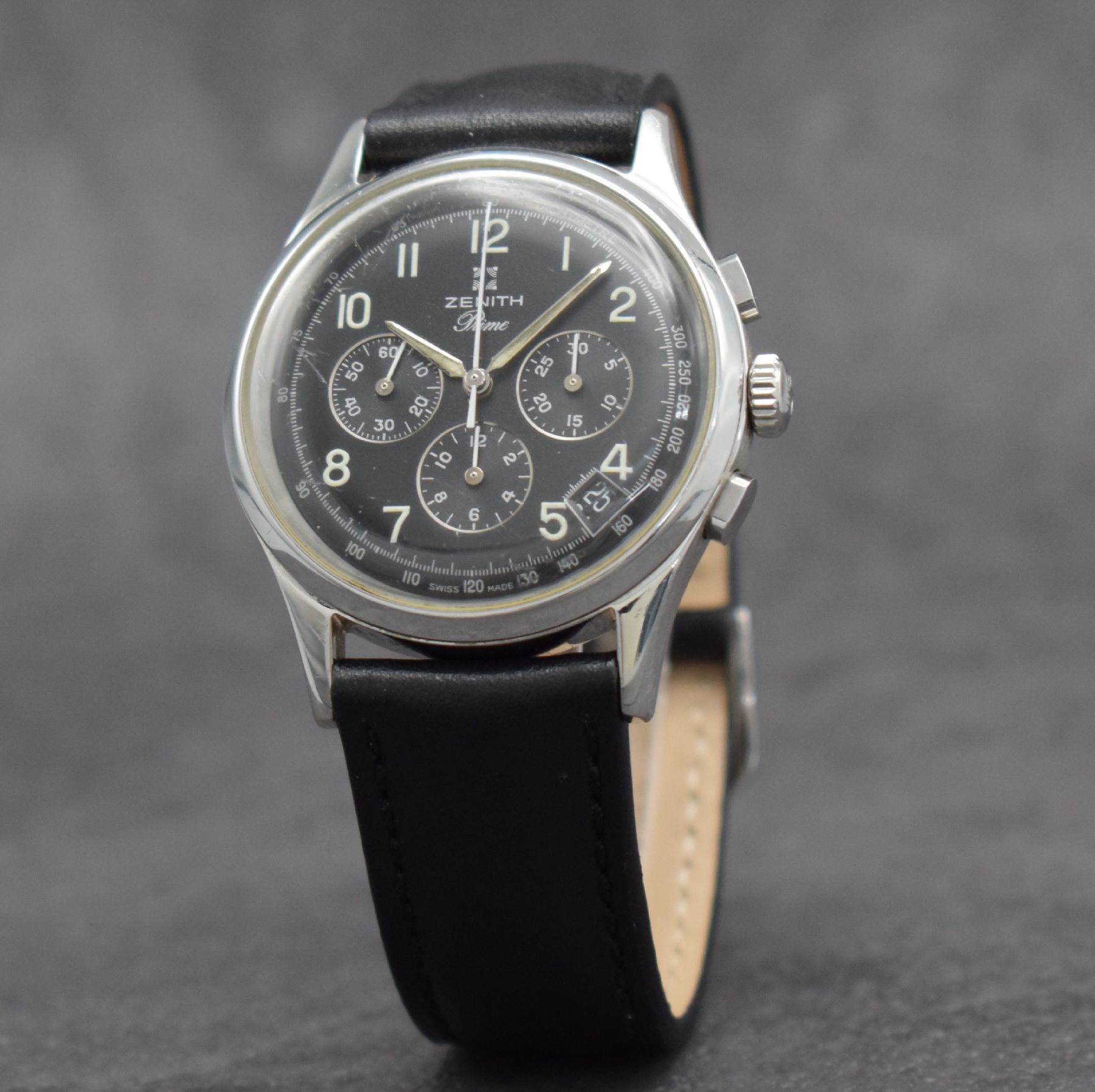 Detail b: ZENITH Schaltradchronograph Prime, Handaufzug, Schweiz um 2000, beids. vergl. Geh., Ref. 01-0010.420, Boden verschr., schwarzes Kontrastzifferbl. m. ...