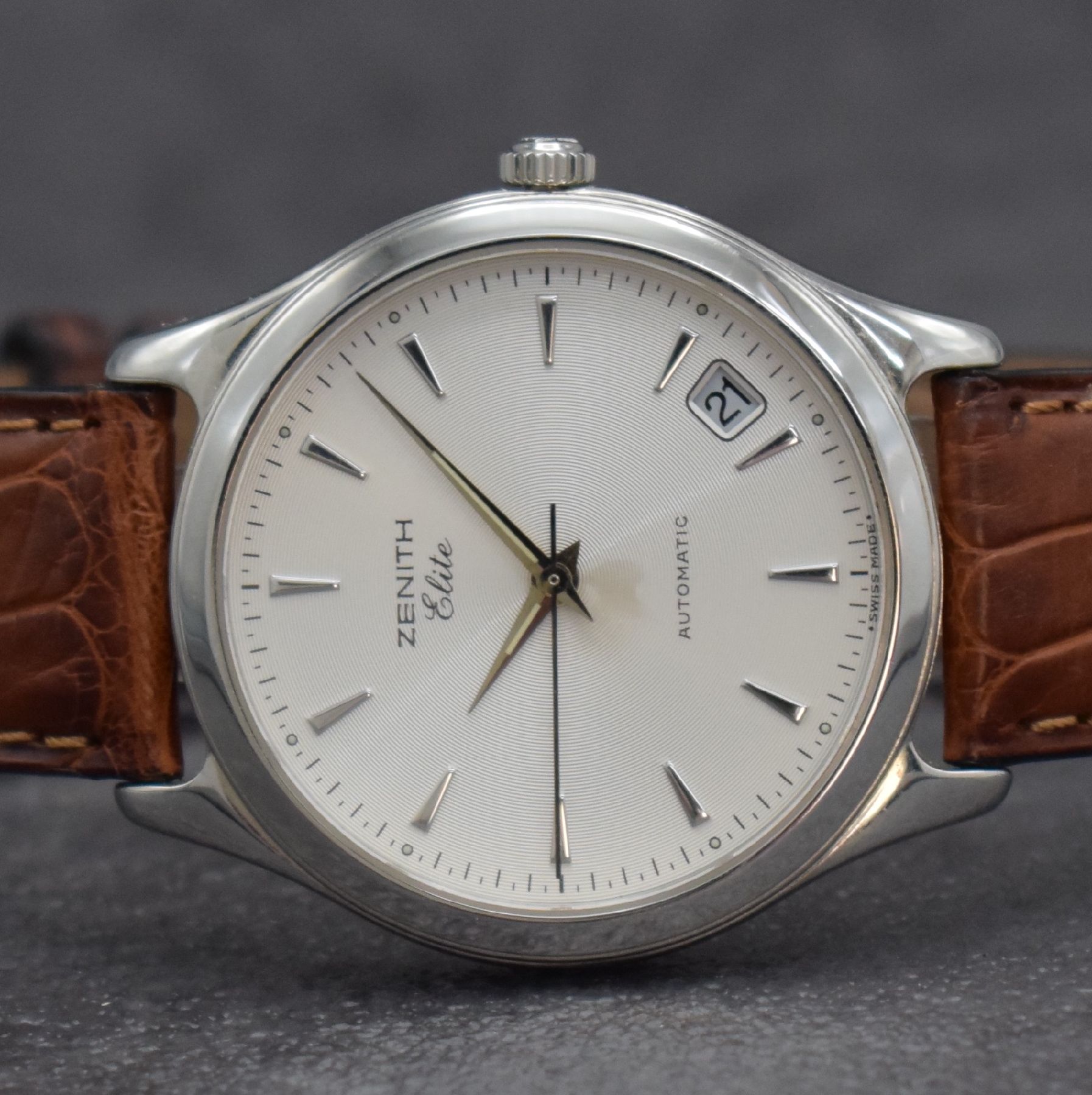 Detail a: ZENITH feine Herrenarmbanduhr Serie Elite, Schweiz um 1996, Ref. 90/010040 670, Automatik, Edelstahlgeh. inkl. orig. Lederband m. orig. Dornschl., ...