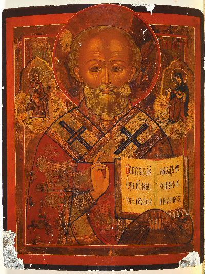 26207259k - Ikone, wohl Südrussland, um 1835, , Eitempera/Holz, segnender Nikolaus, 84er ...