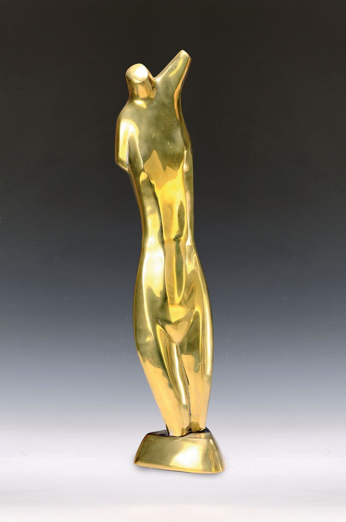 Unbekannter zeitgenössischer Künstler, weiblicher Torso, Messing, unsigniert, ca.61cm